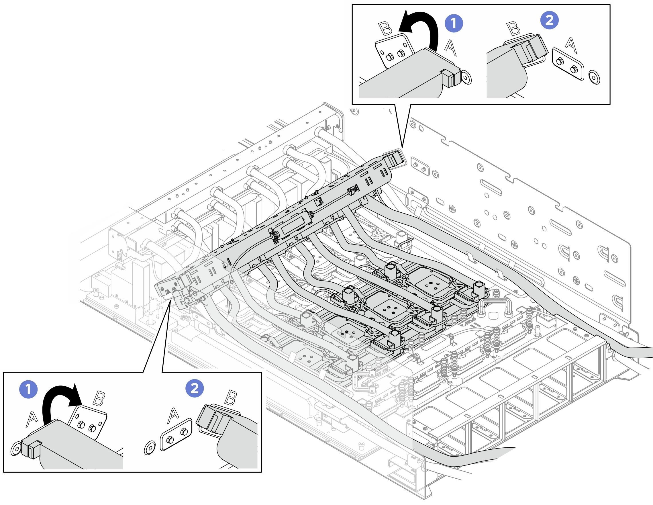 Repositioning the rear H100/H200 GPU cold plate module manifold