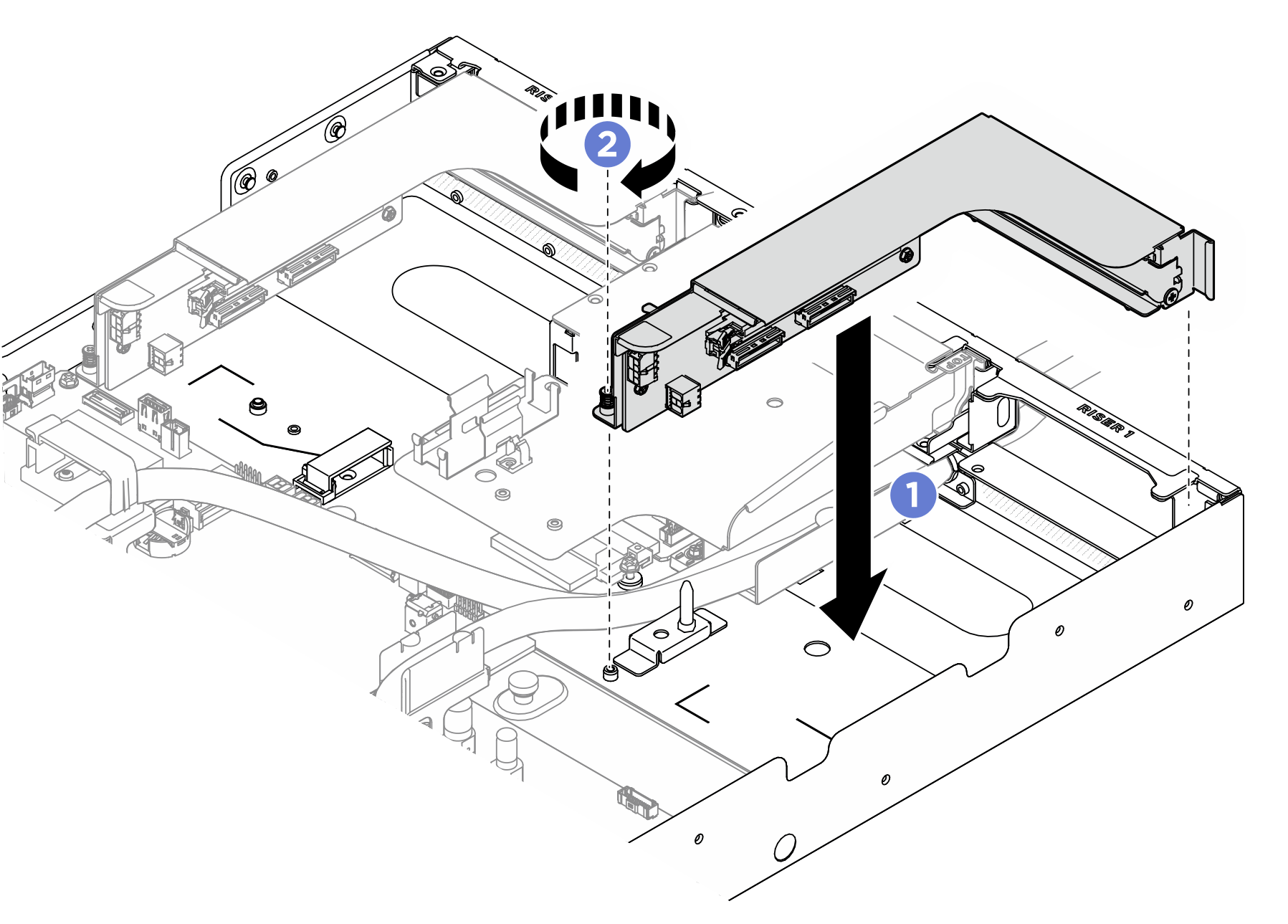 PCIe riser assembly installation in slot 1