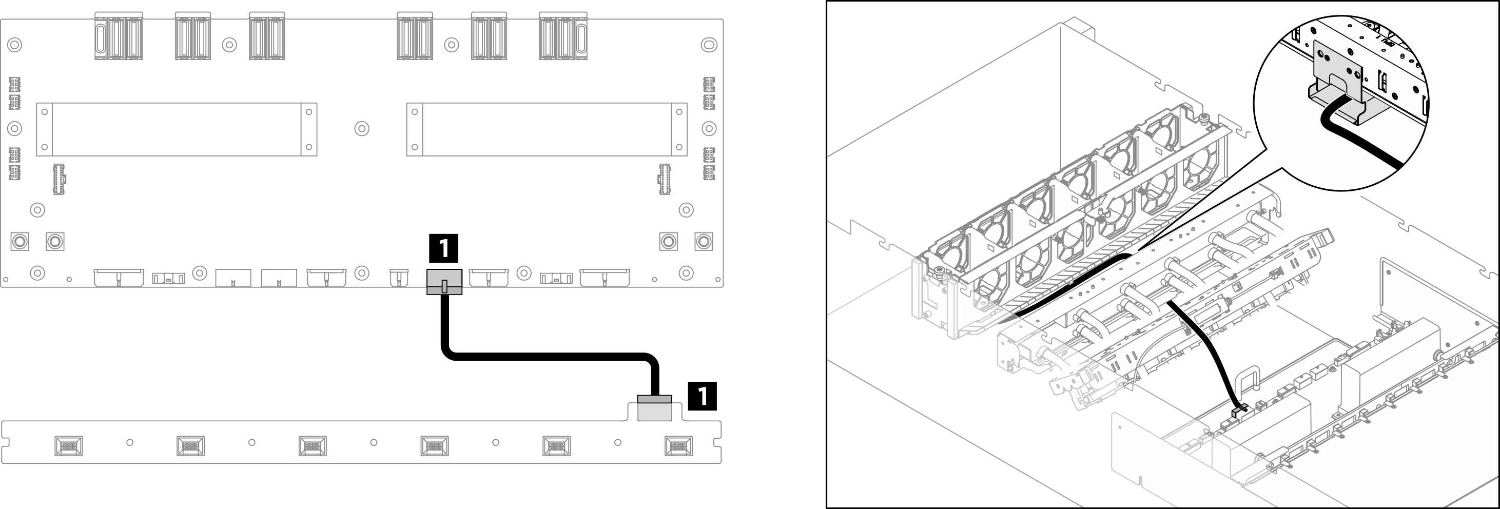 Front fan control board cable routing