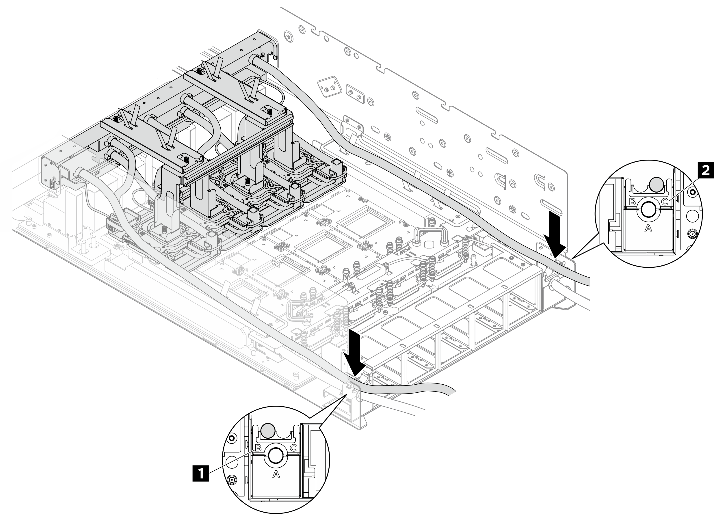 Placing the hoses on hose holders