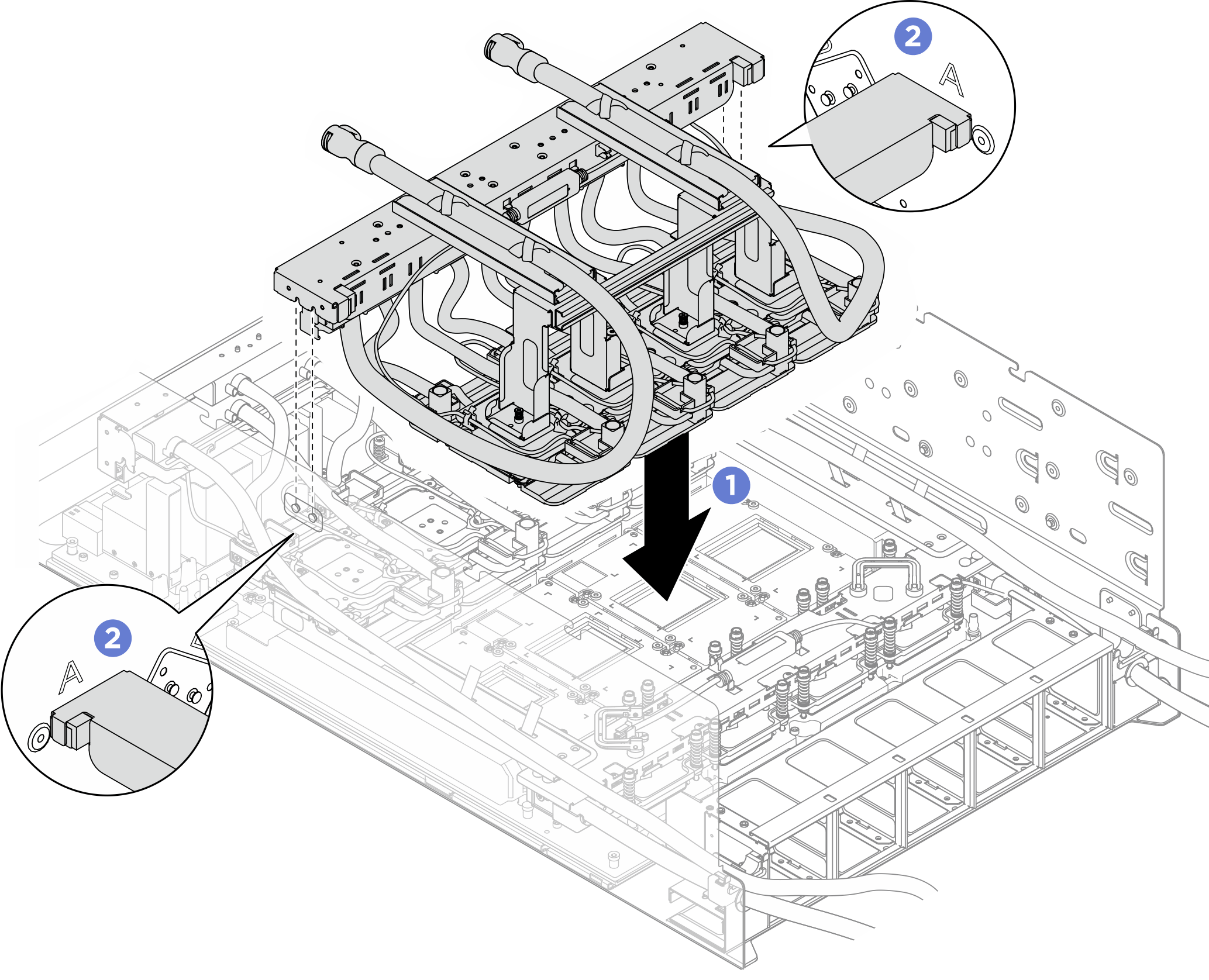 Installing the rear H100/H200 GPU cold plate module