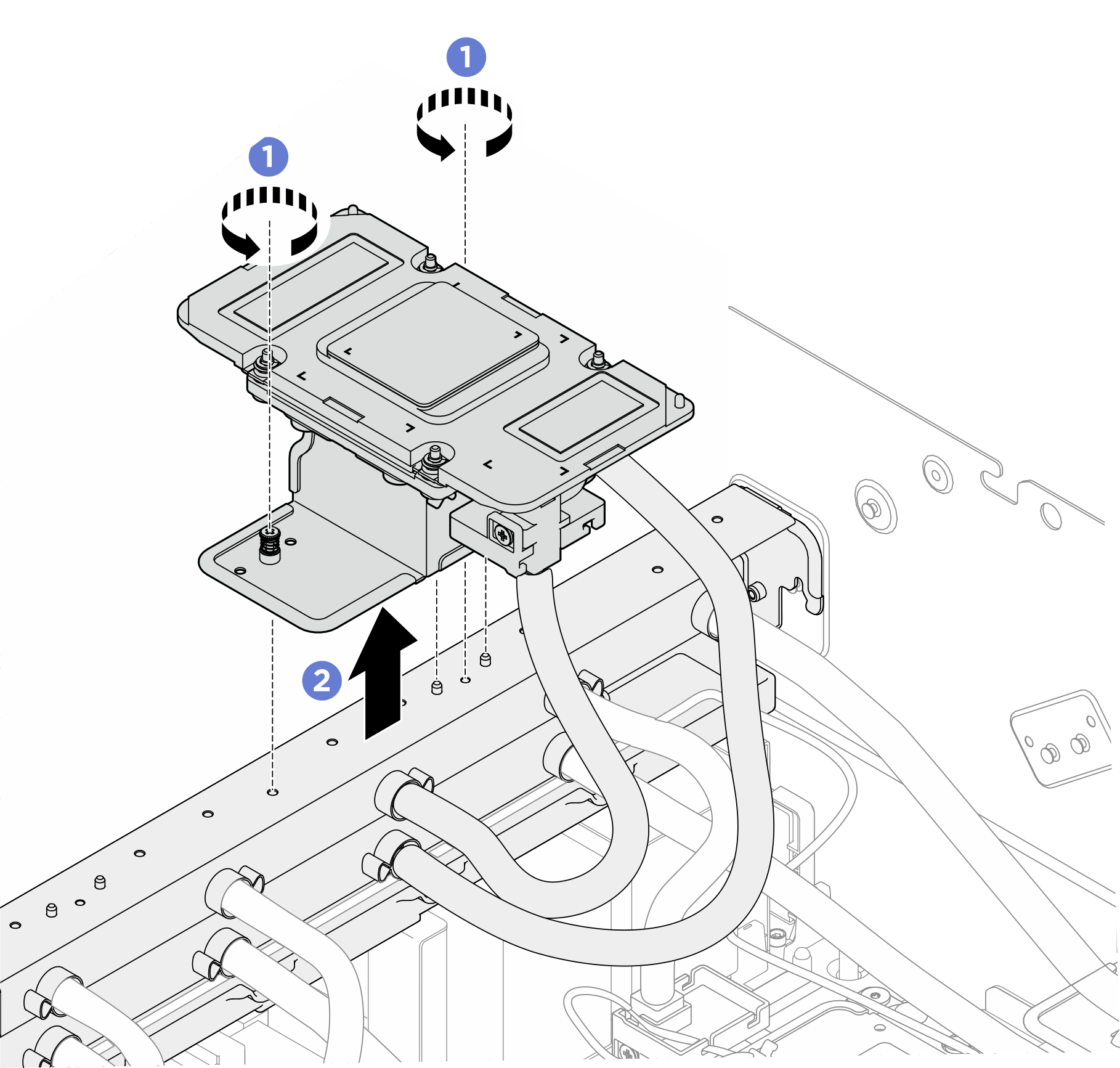 Removing the service bracket and GPU cold plate assembly