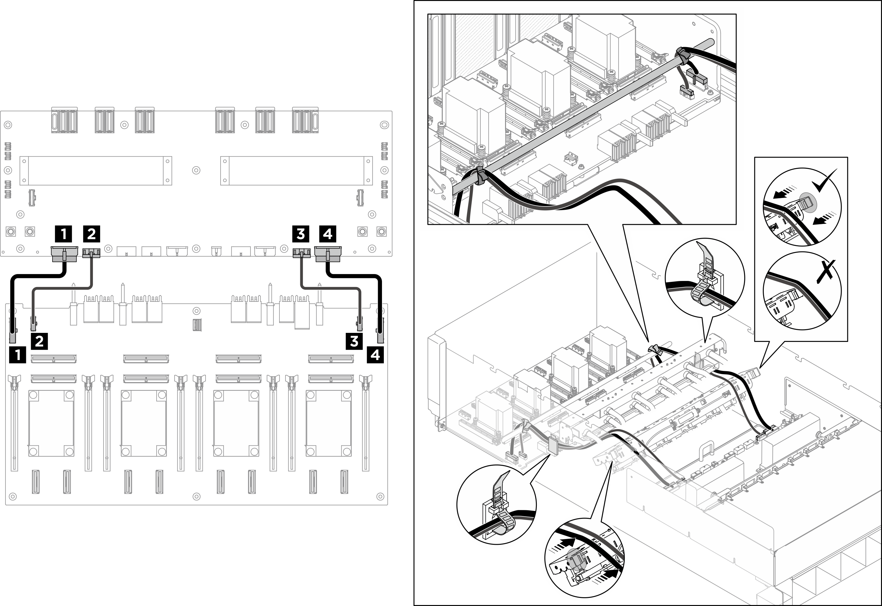 PCIe switch board cable routing (power and sideband cables)