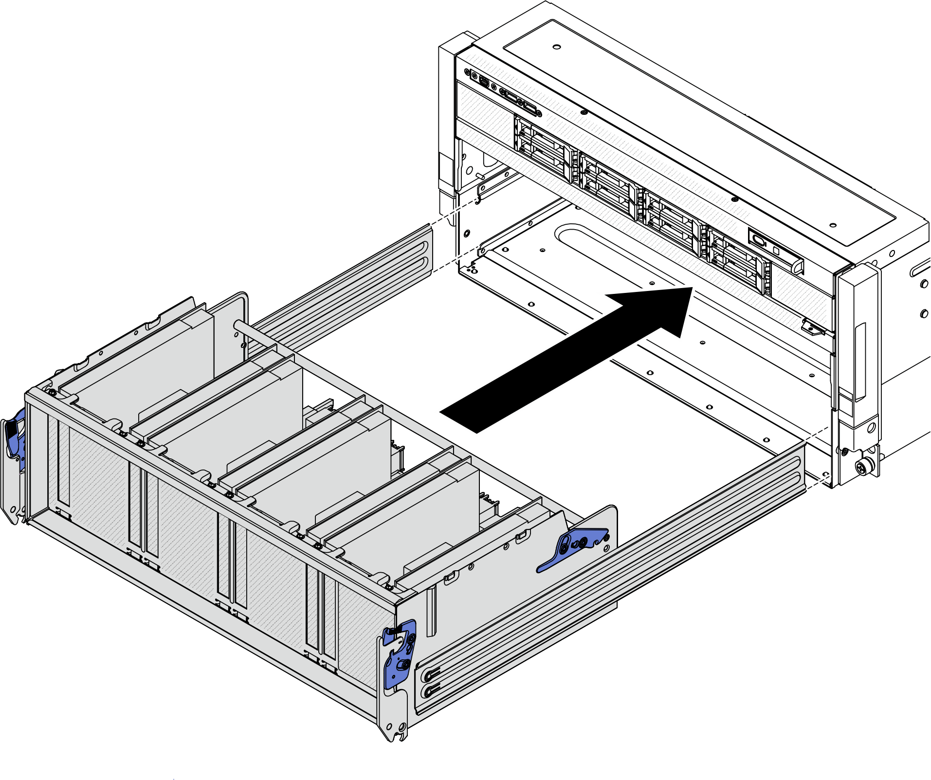 PCIe switch shuttle installation to stop position