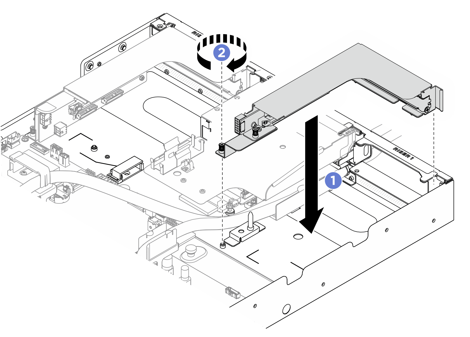 Installing x8 PCIe riser assembly in riser 1 slot