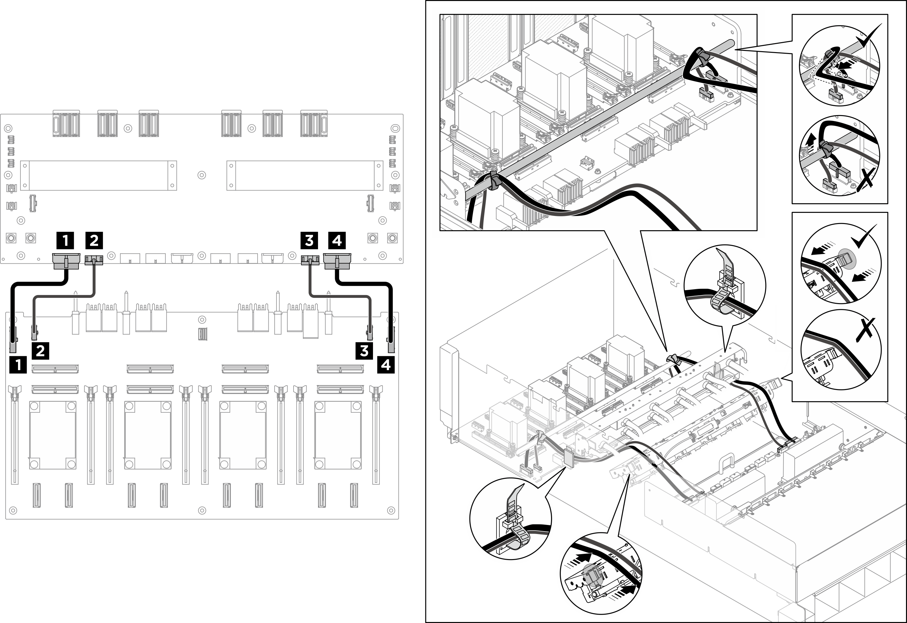 PCIe switch board cable routing (power and sideband cables)