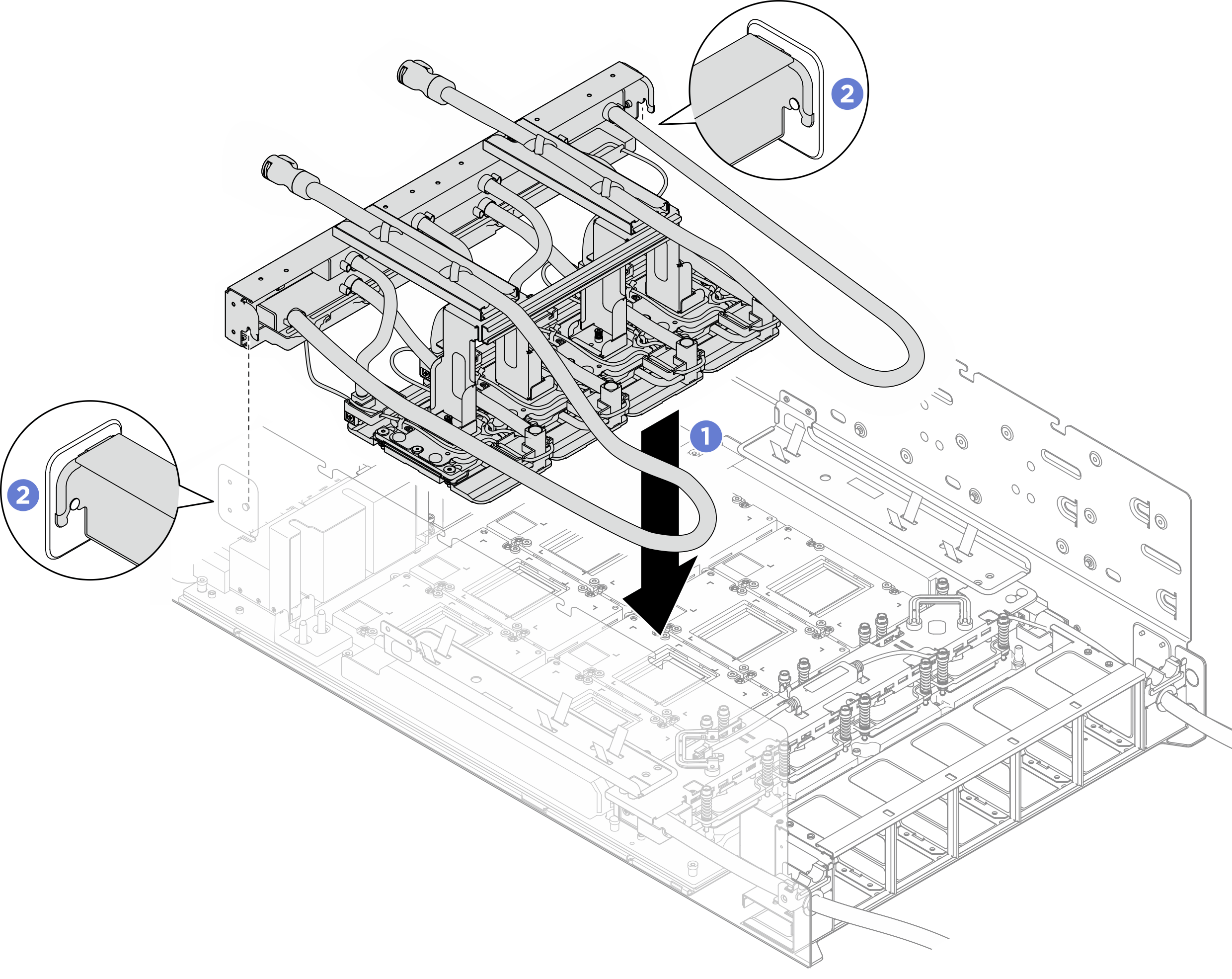 Installing the front H100/H200 GPU cold plate module