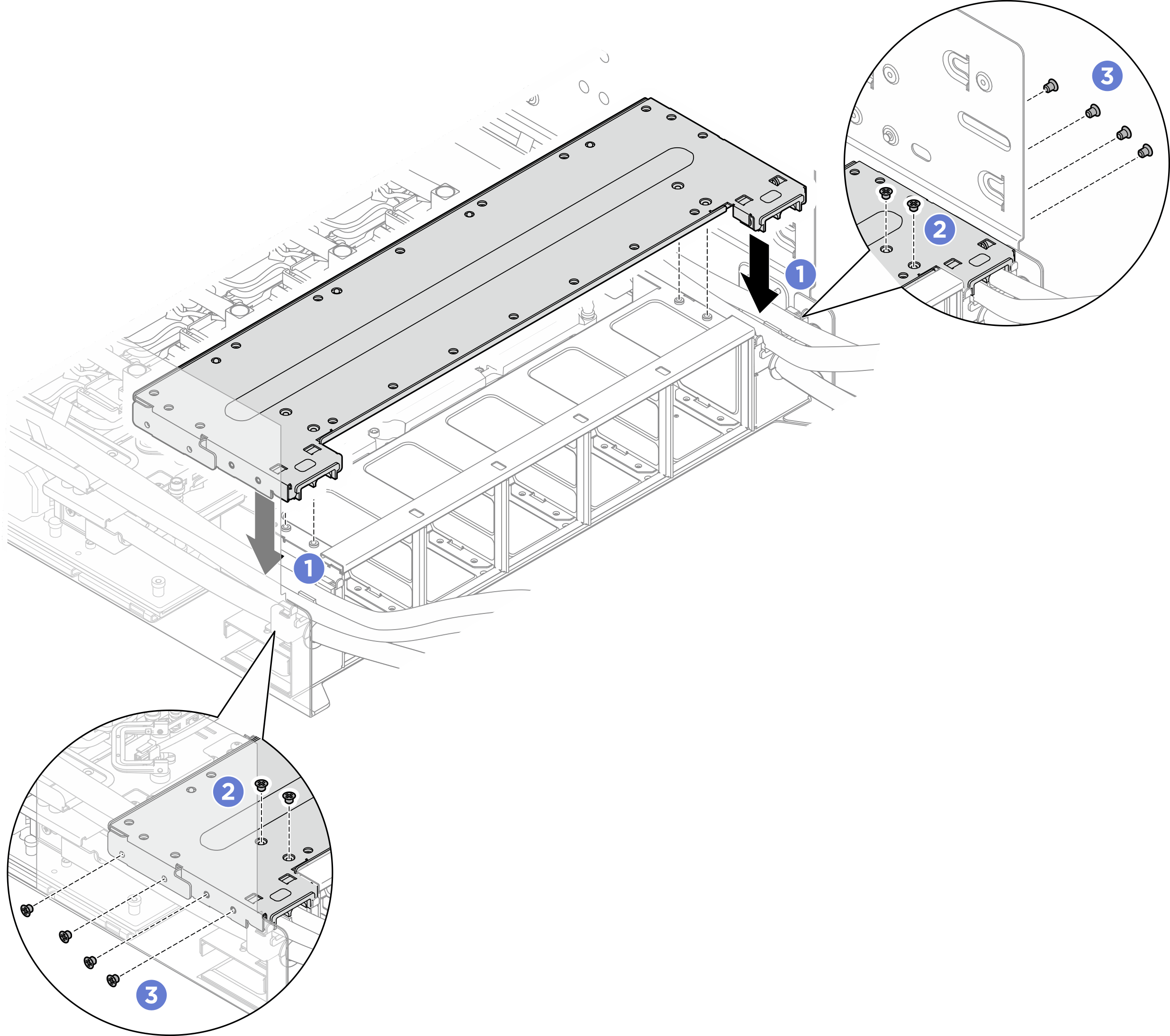 Installing the rear fan cage support bracket