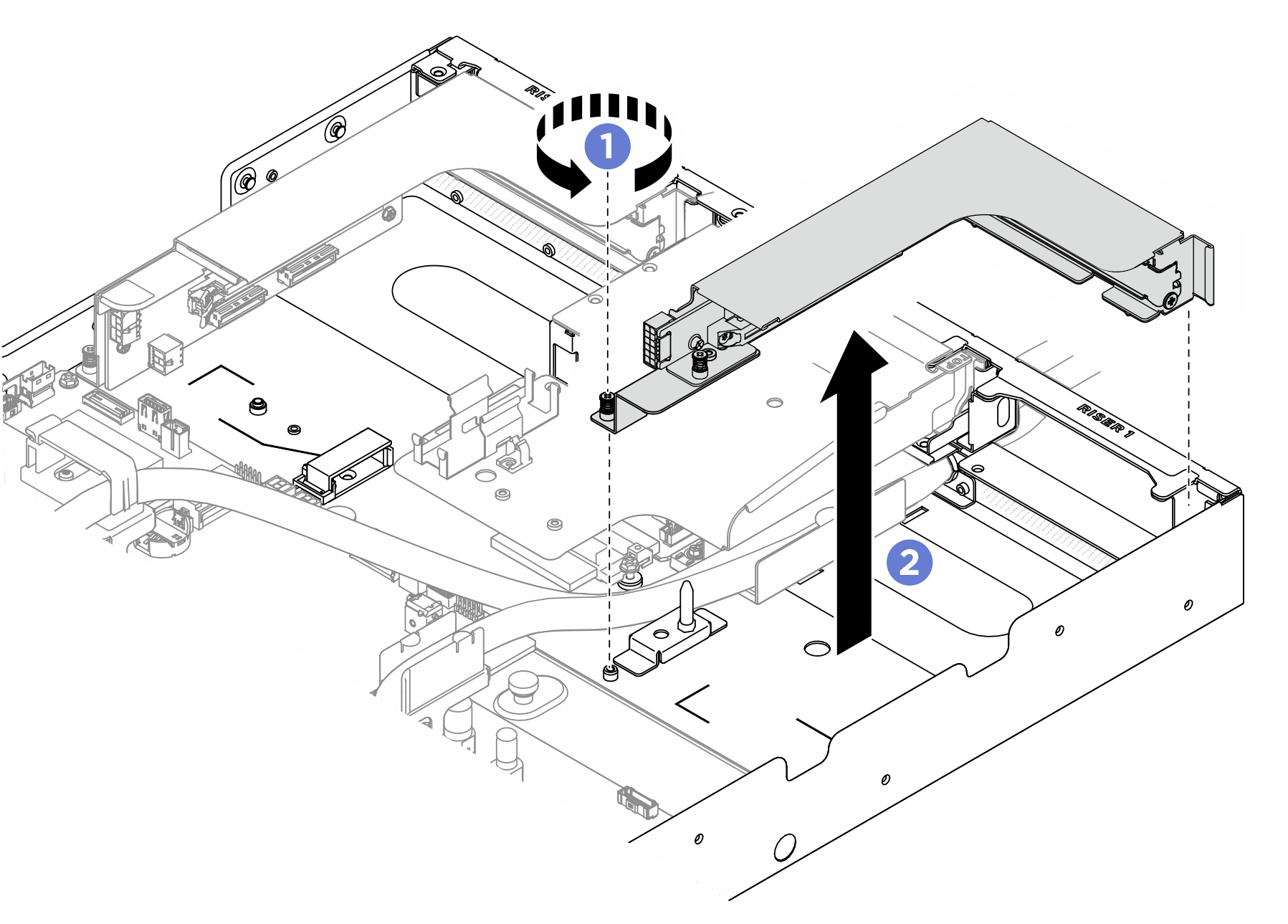 Removing x8 PCIe riser assembly in riser 1 slot