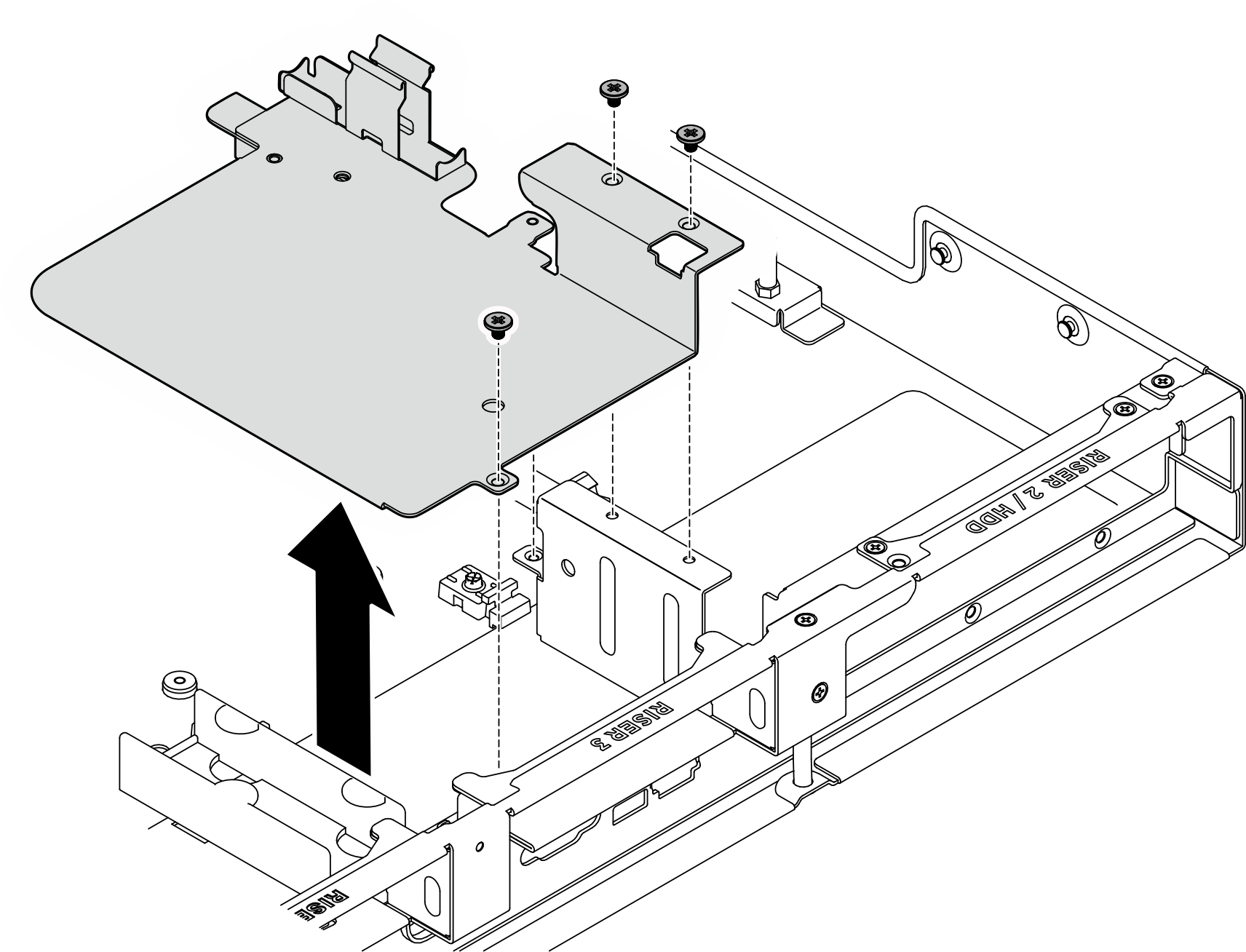 Removing the leakage sensor module bracket (with riser 3)