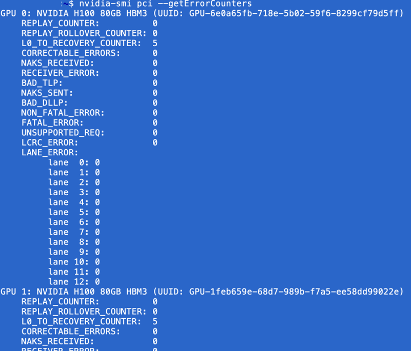 nvidia-smi pci --getErrorCounters