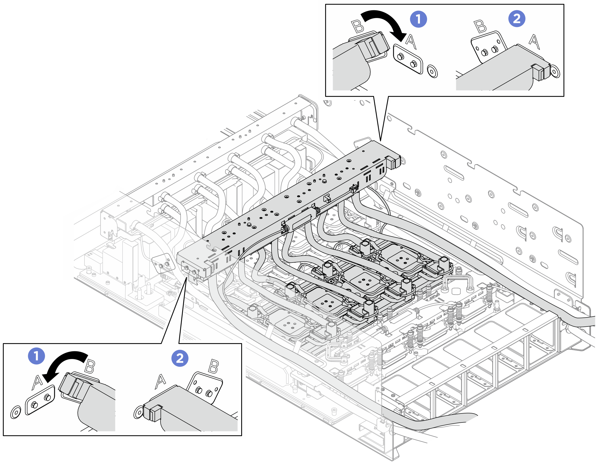 Repositioning the rear H100/H200 GPU cold plate module manifold