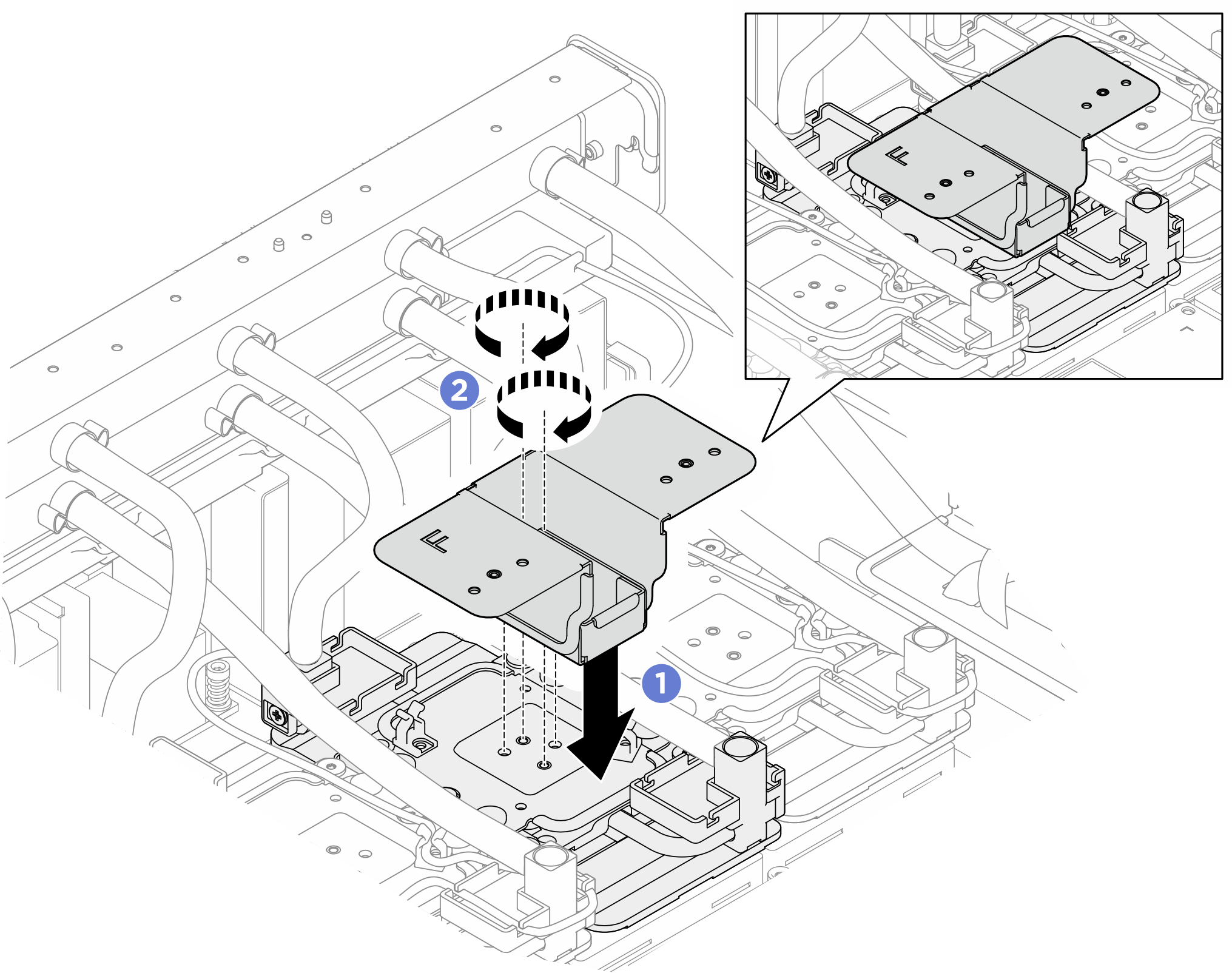 Installing the service bracket onto the GPU cold plate