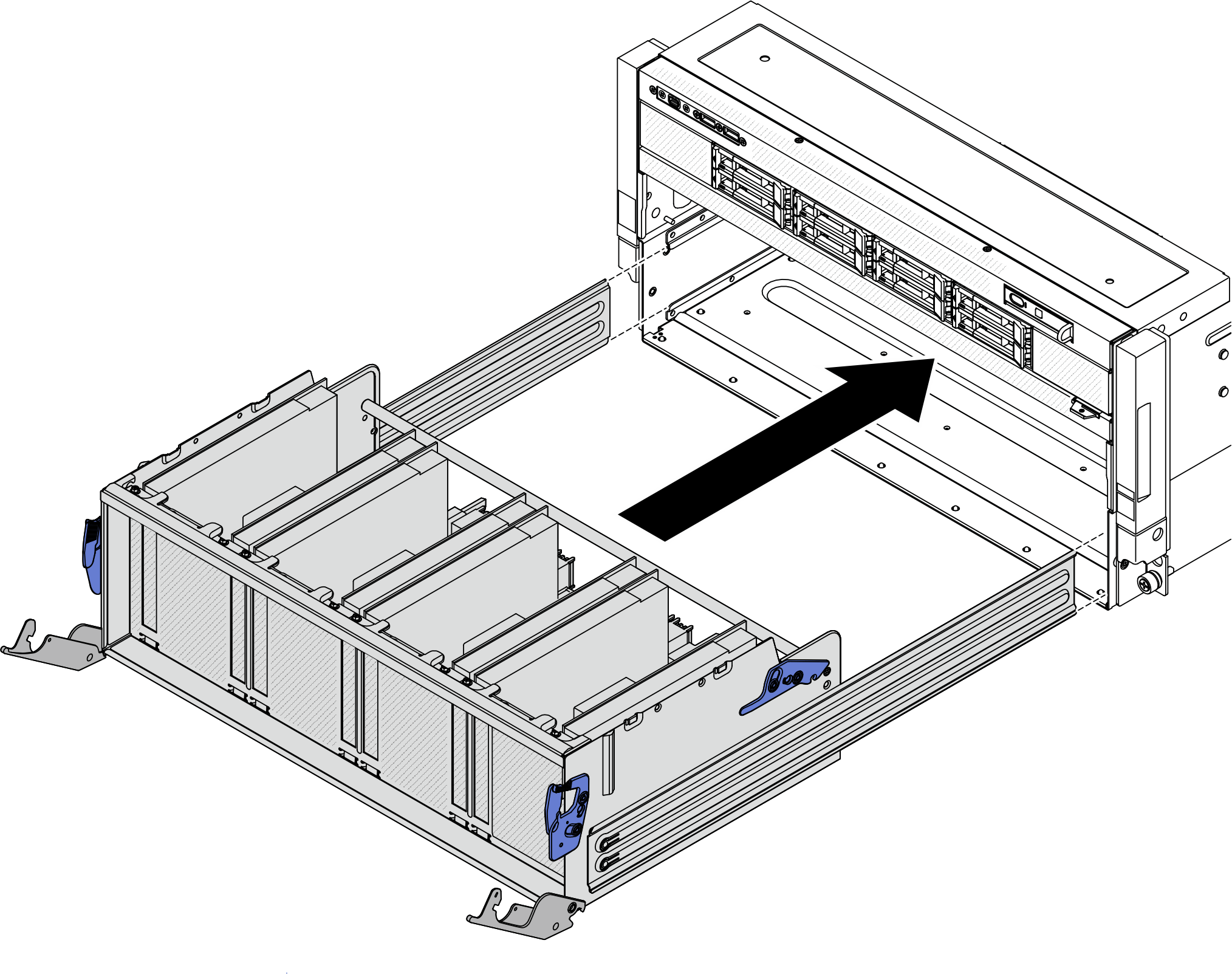 PCIe switch shuttle installation to stop position