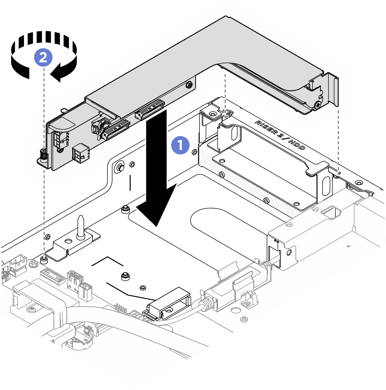 PCIe riser assembly installation in slot 2