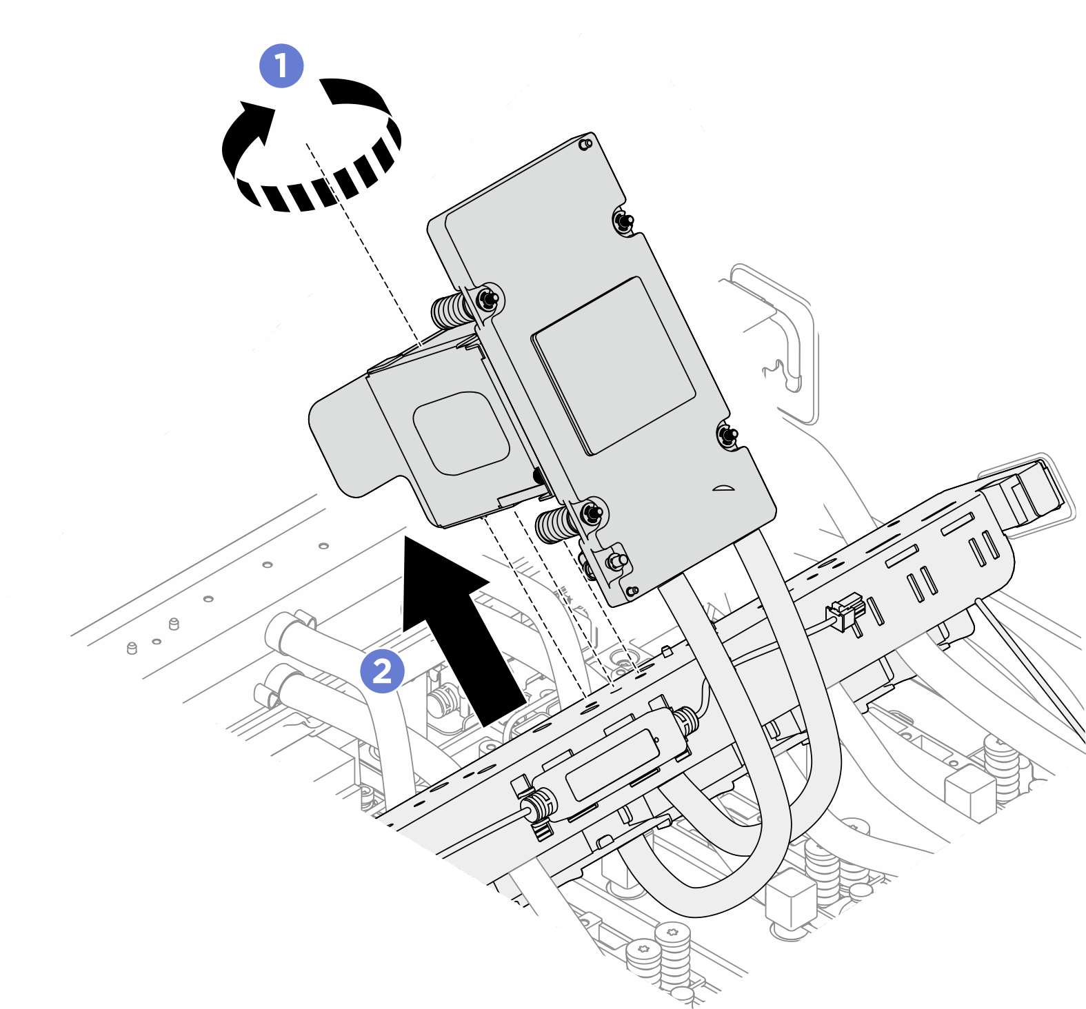 Removing the service bracket and the GPU cold plate assembly