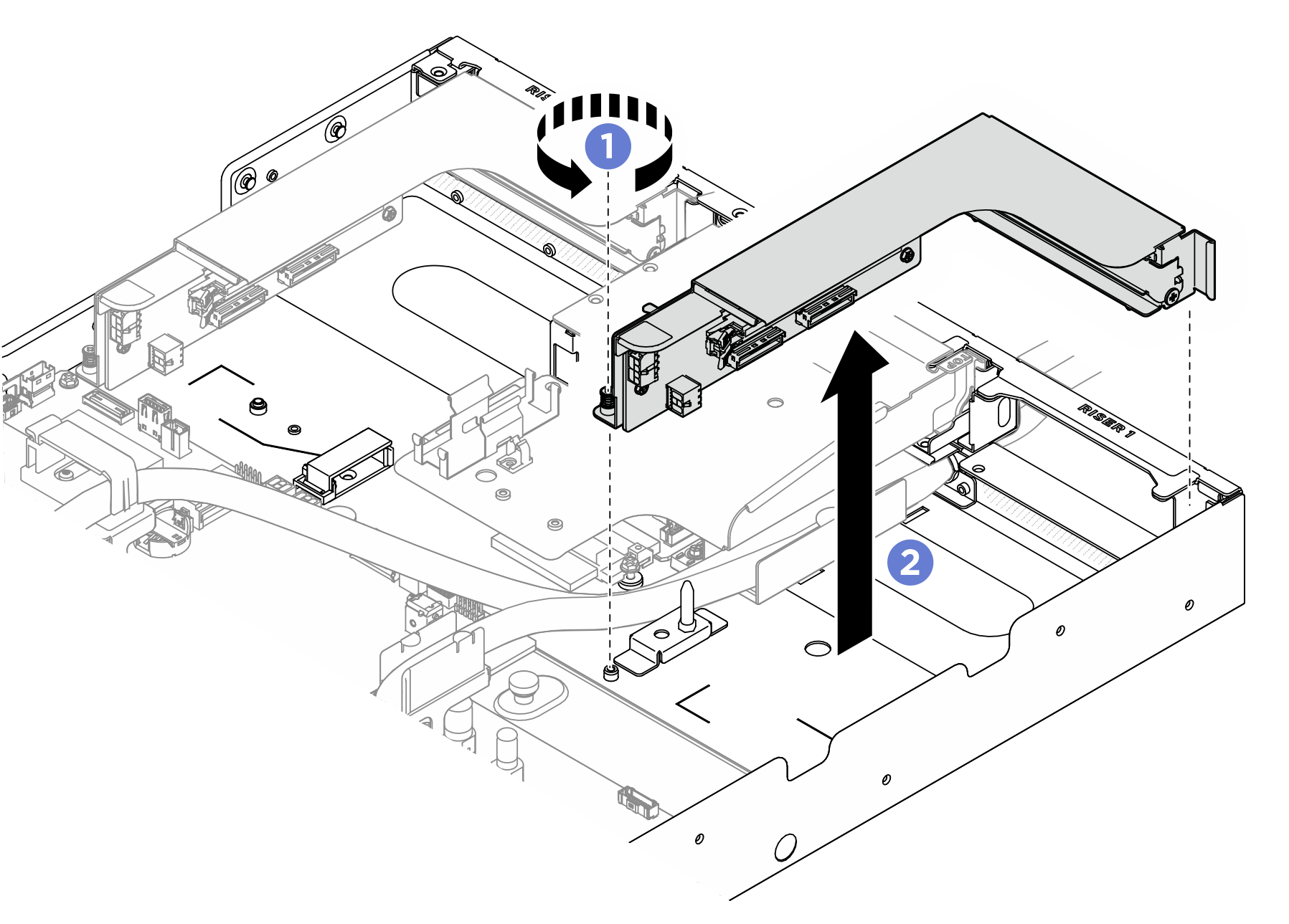 PCIe riser assembly removal in slot 1