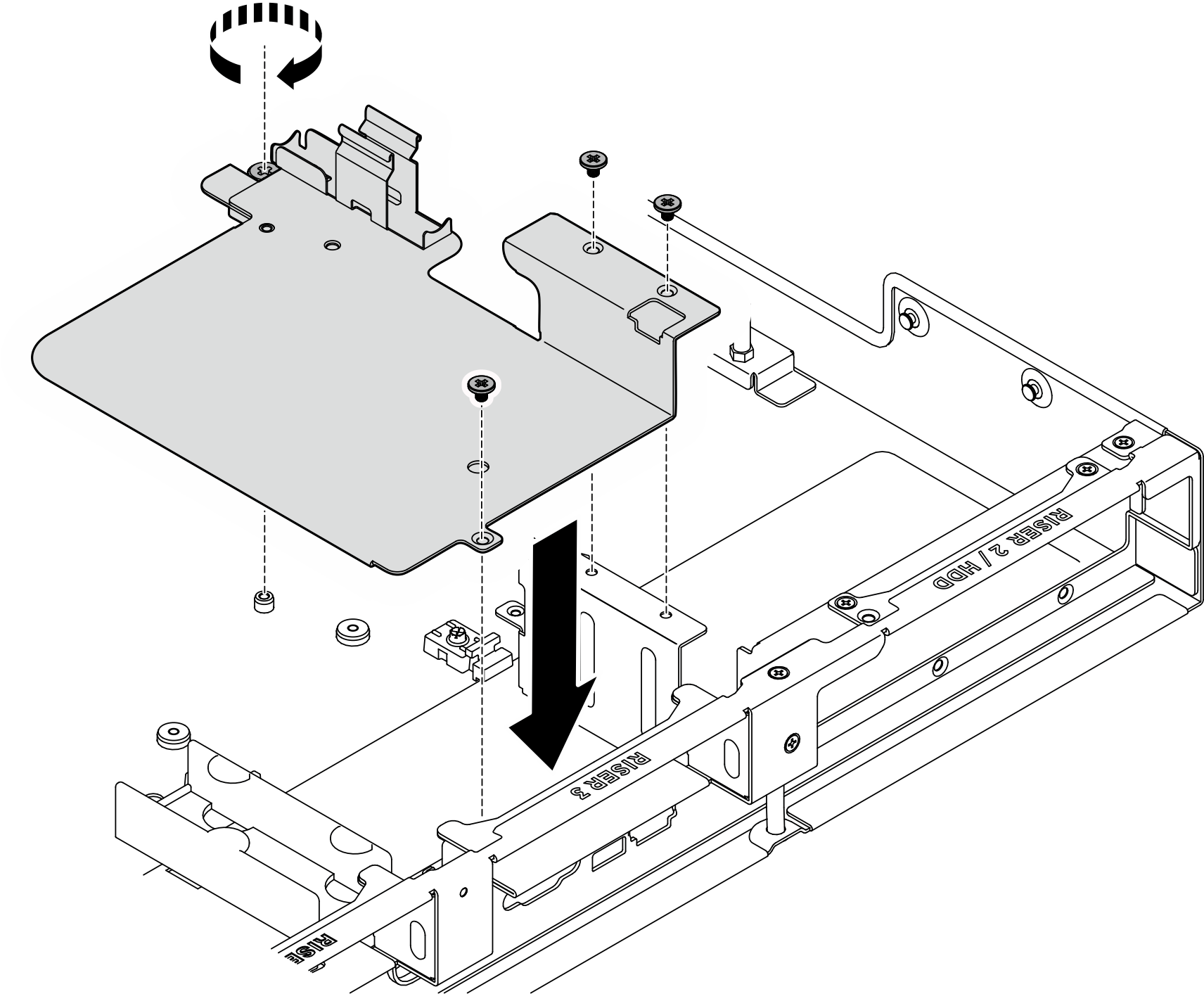 Installing the leakage sensor module bracket (with riser 3)