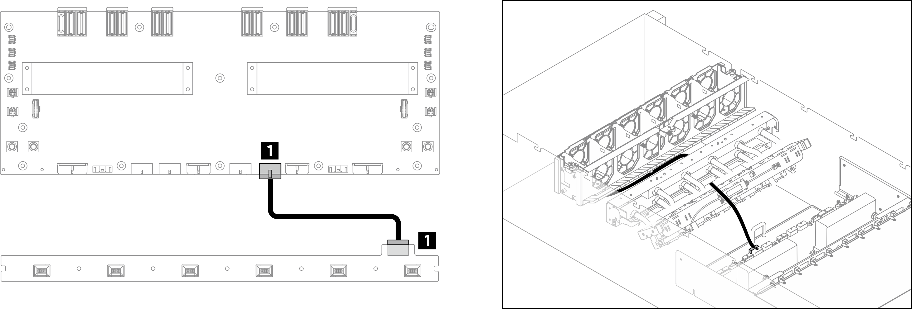 Front fan control board cable routing for B200 GPU