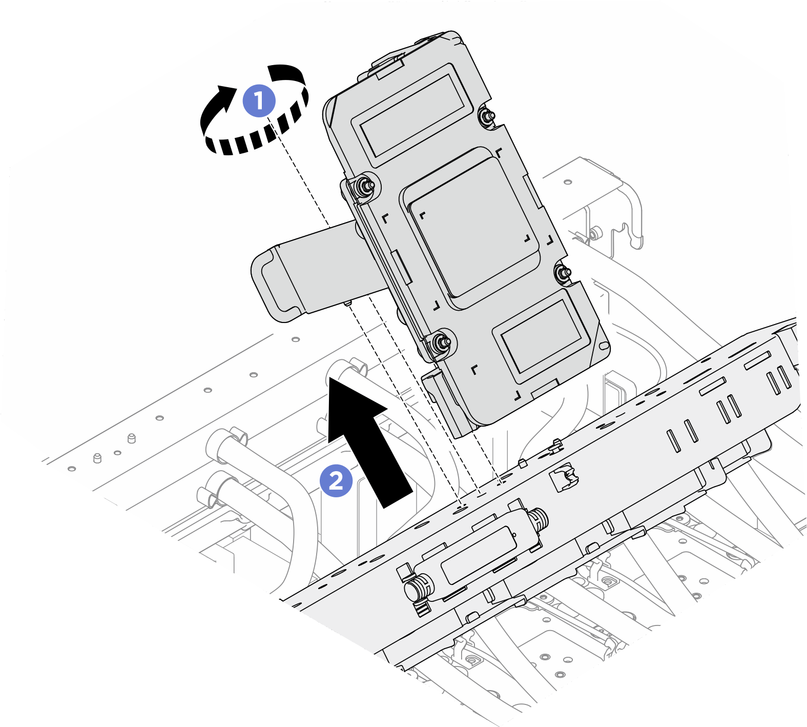 Removing the service bracket and the GPU cold plate assembly