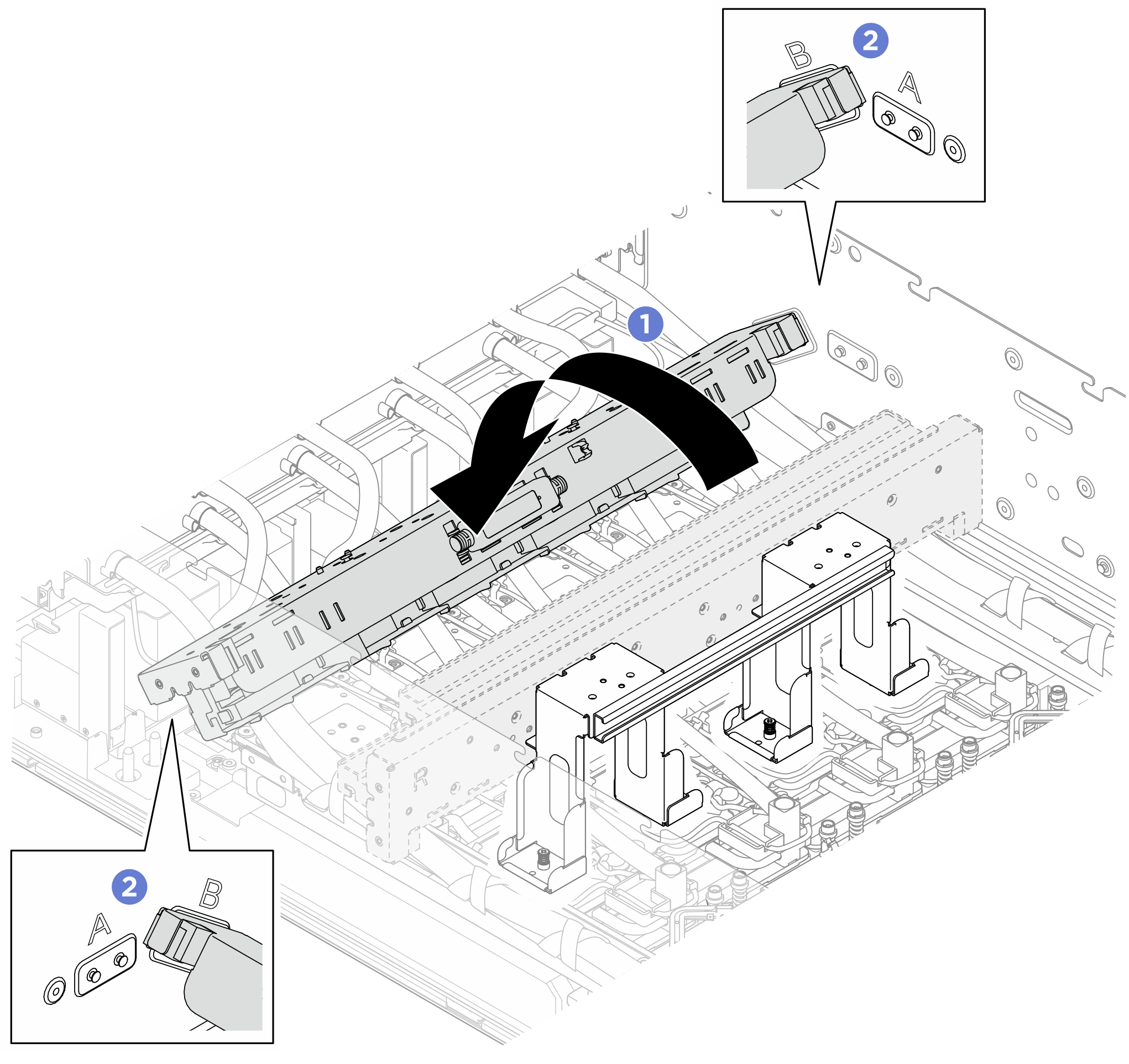 Repositioning the rear H100/H200 GPU cold plate module manifold