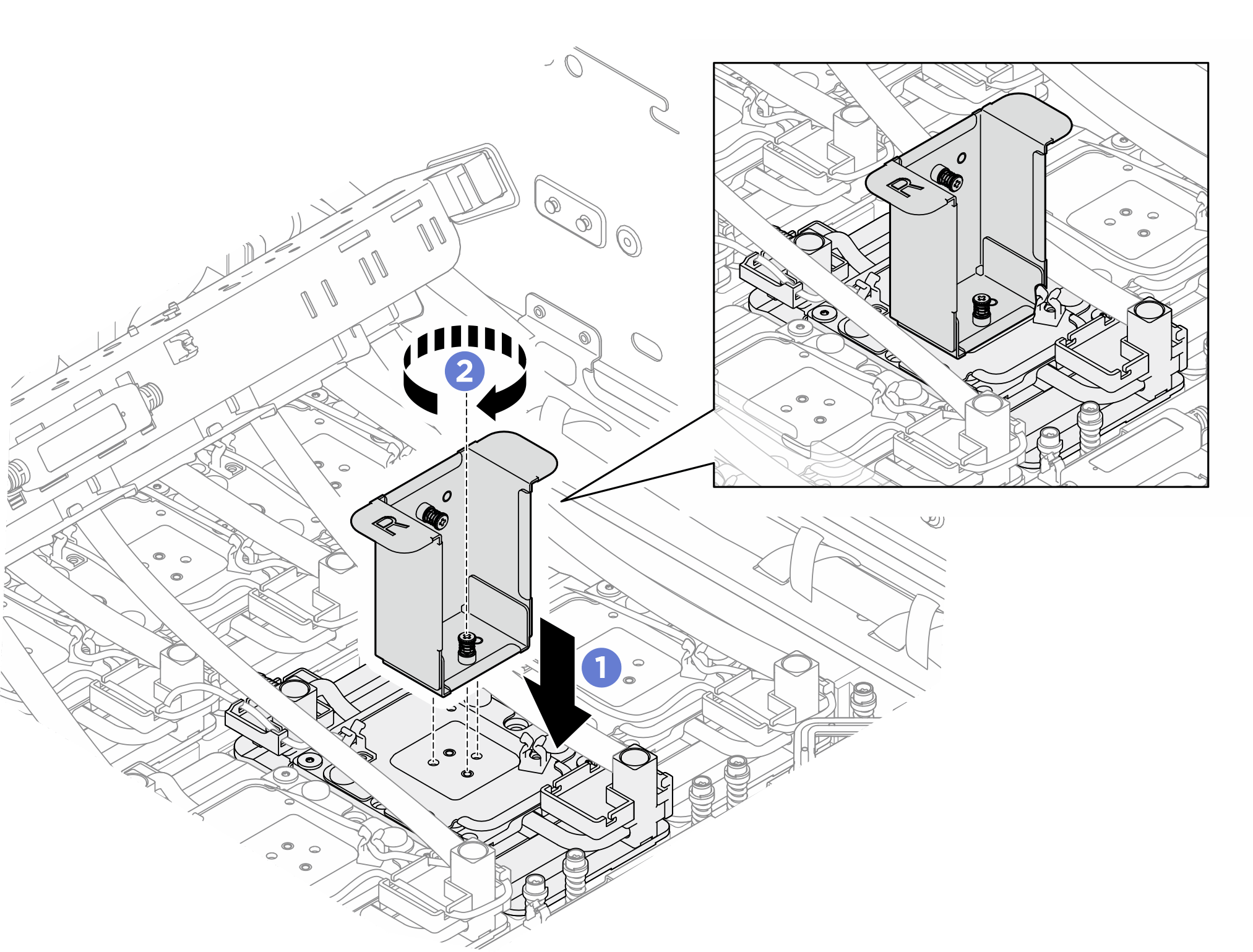 Installing the service bracket onto the GPU cold plate