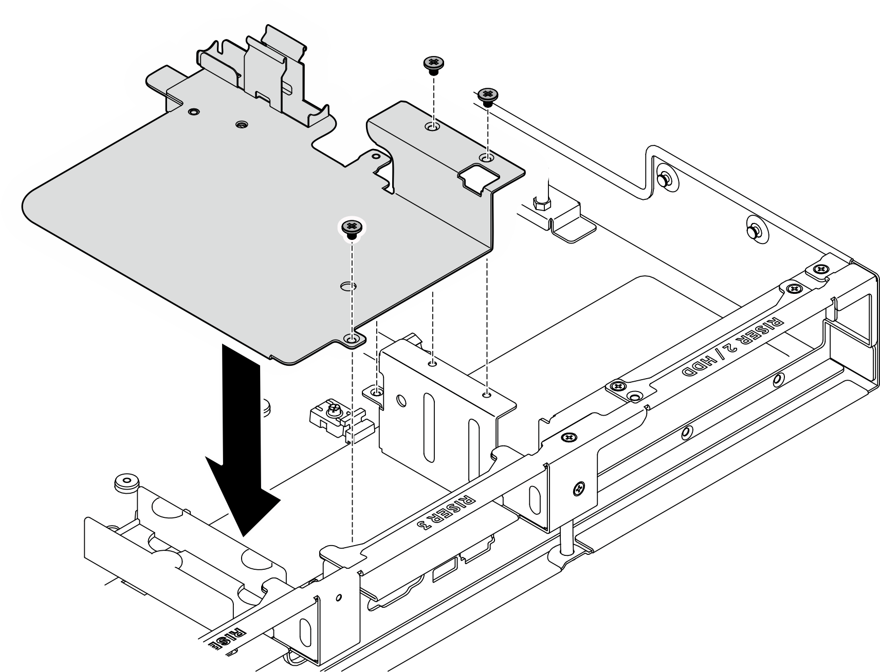 Installing the leakage sensor module bracket (with riser 3)