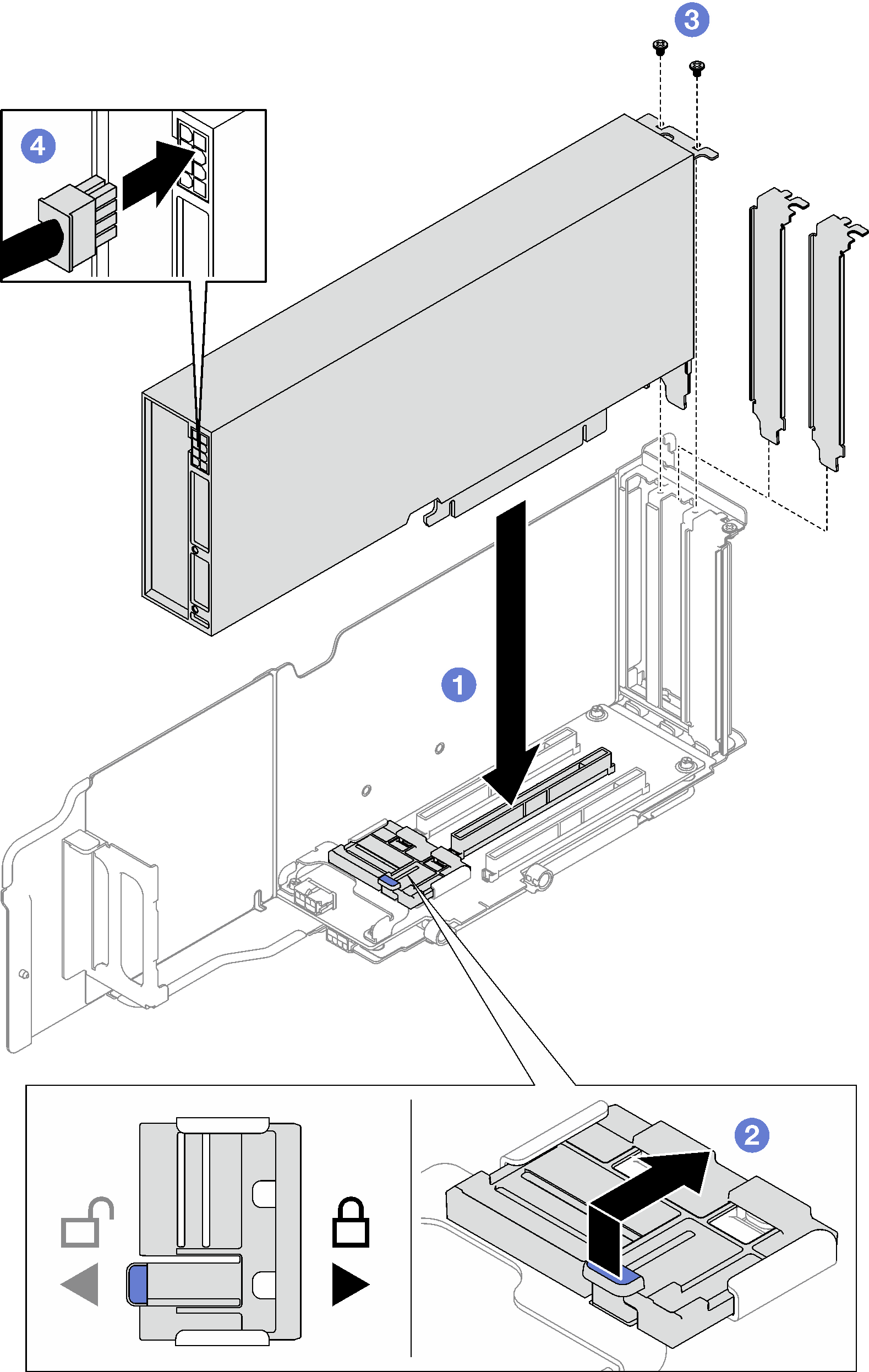 Double-wide GPU adapter installation