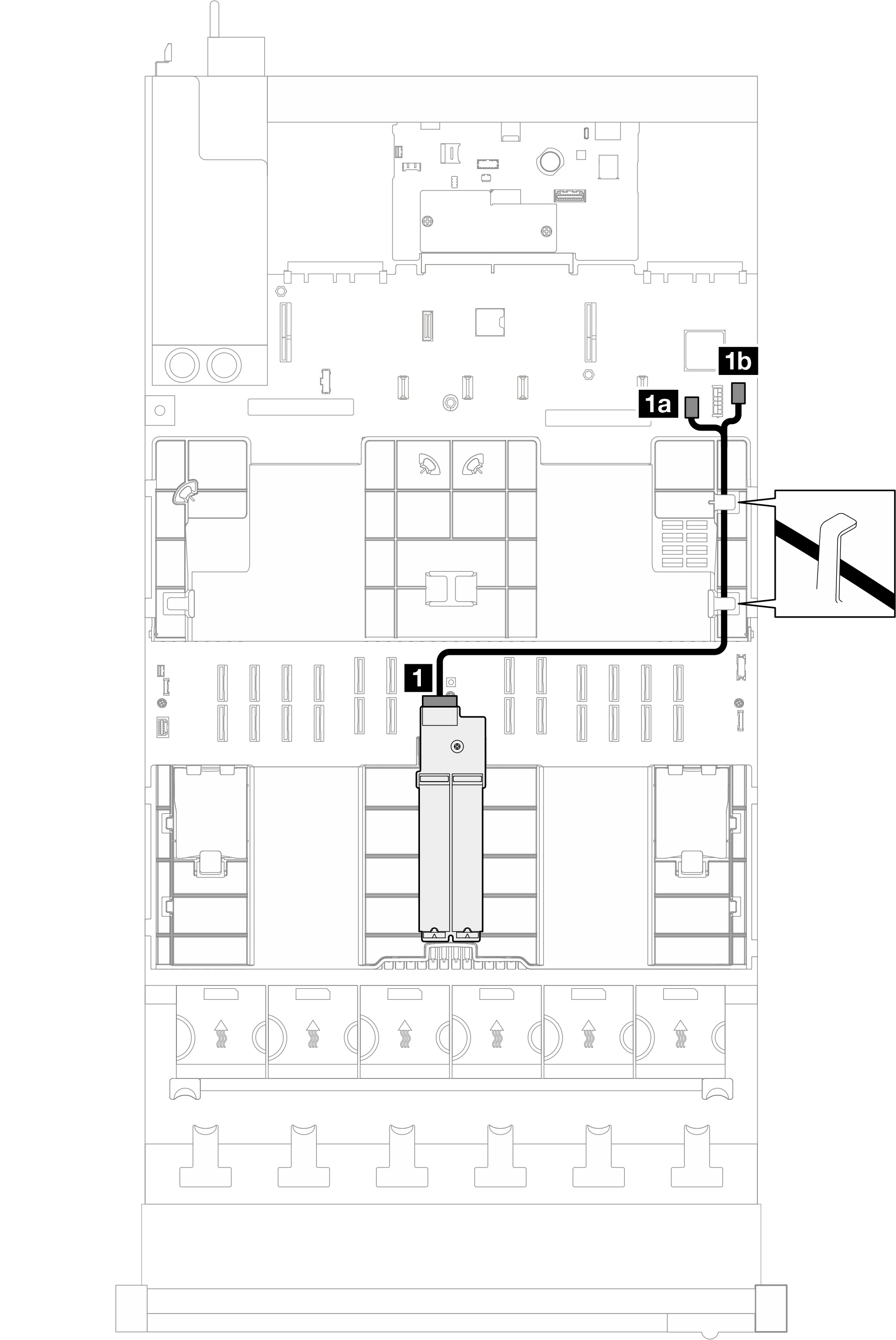 Cable routing for the RAID SATA/NVMe M.2 backplane