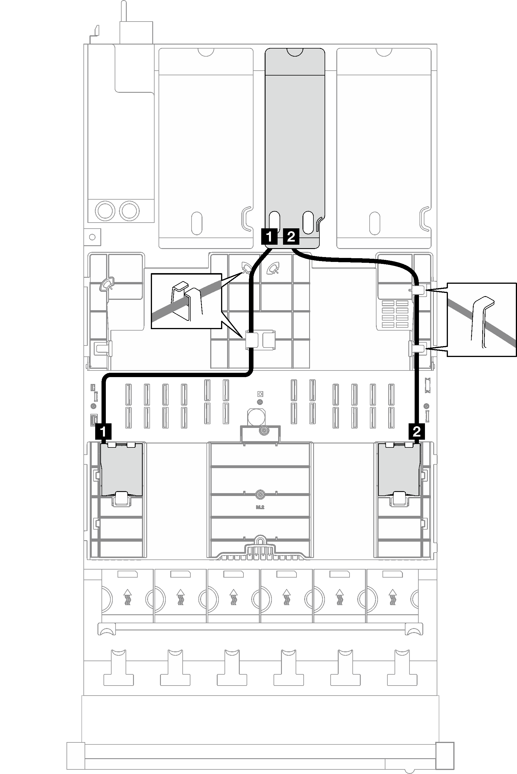 Flash power module cable routing to PCIe riser 2