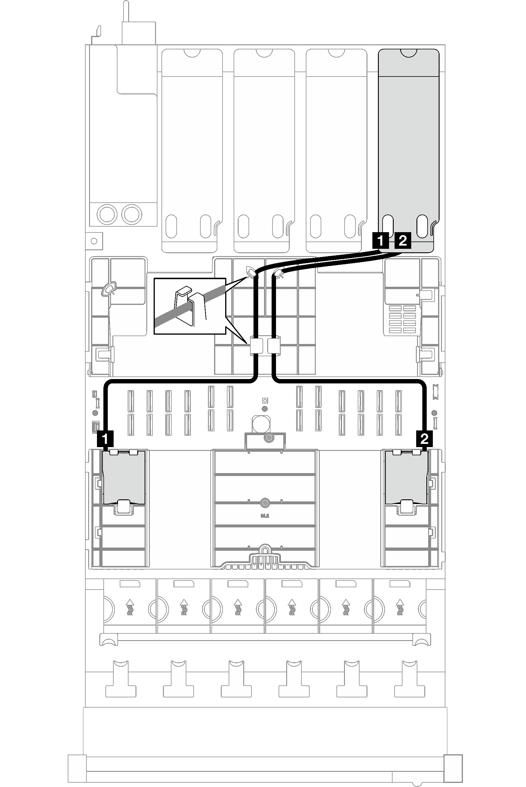 Flash power module cable routing to PCIe riser A