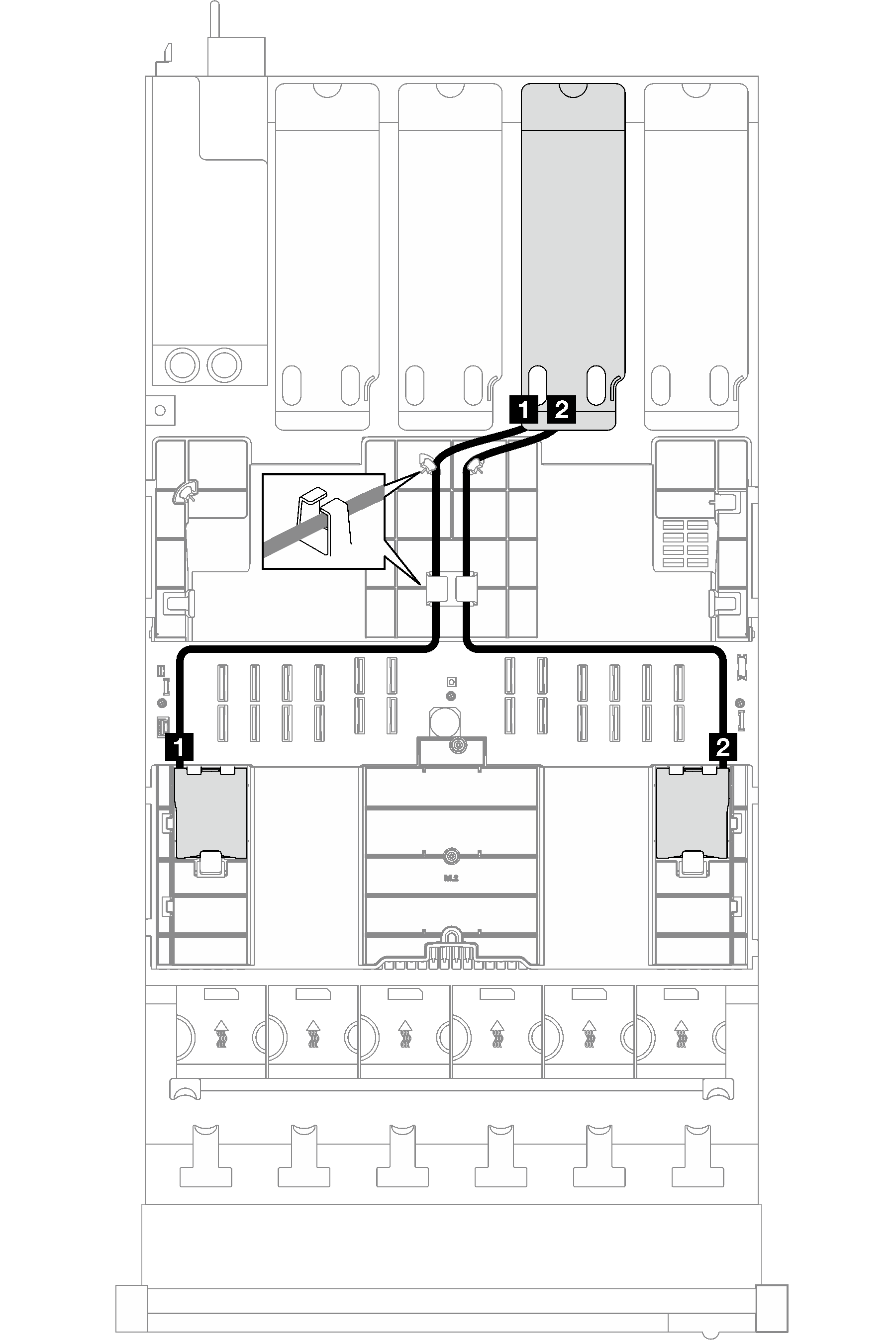 Flash power module cable routing to PCIe riser B