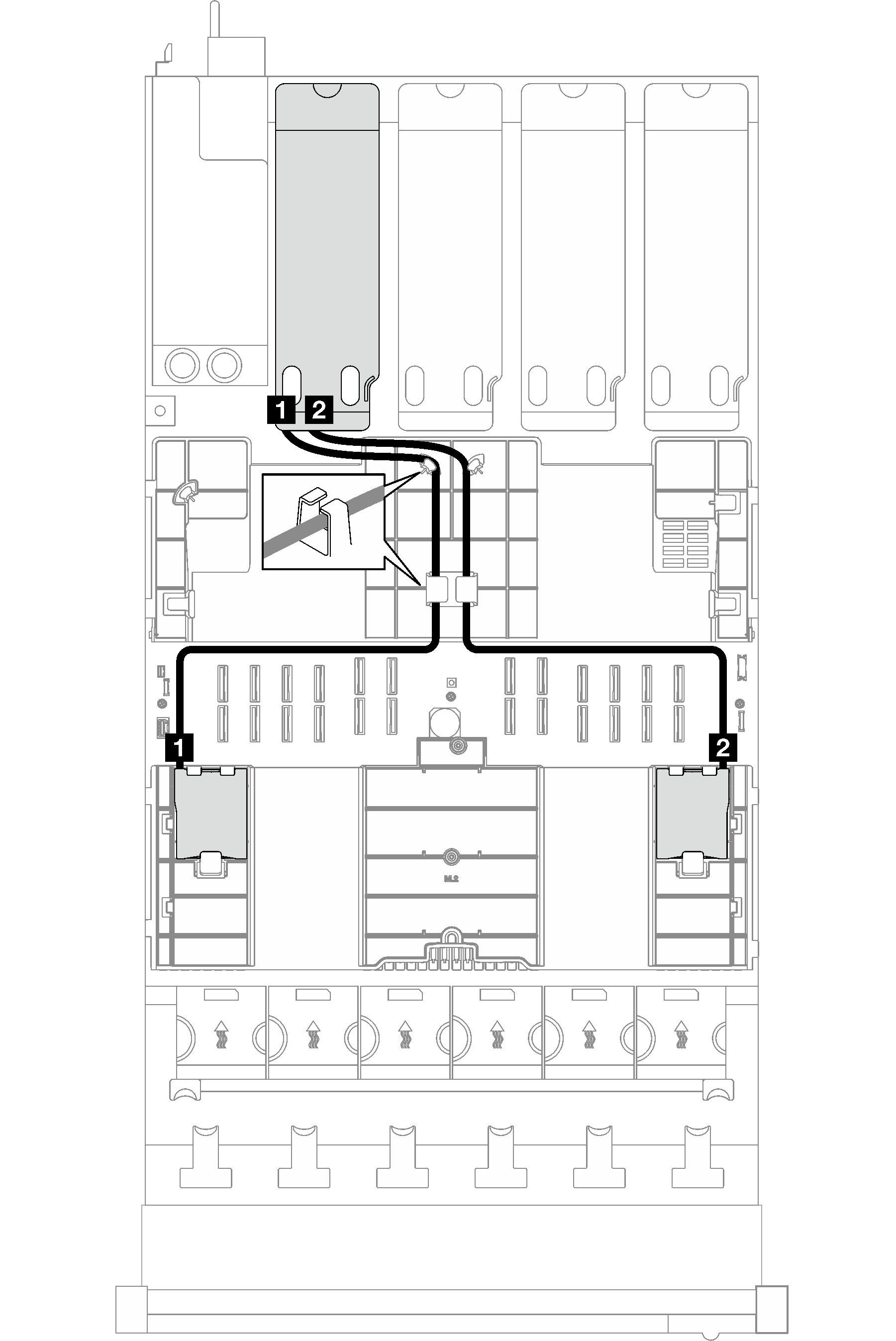 Flash power module cable routing to PCIe riser D