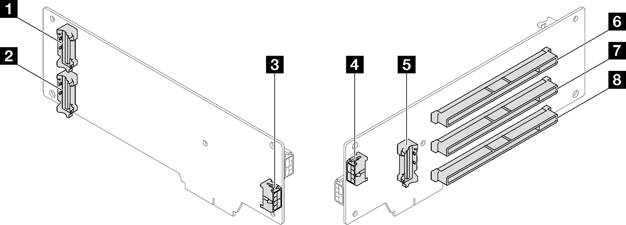 Three-slot PCIe Gen4 riser card connectors (with power connector)