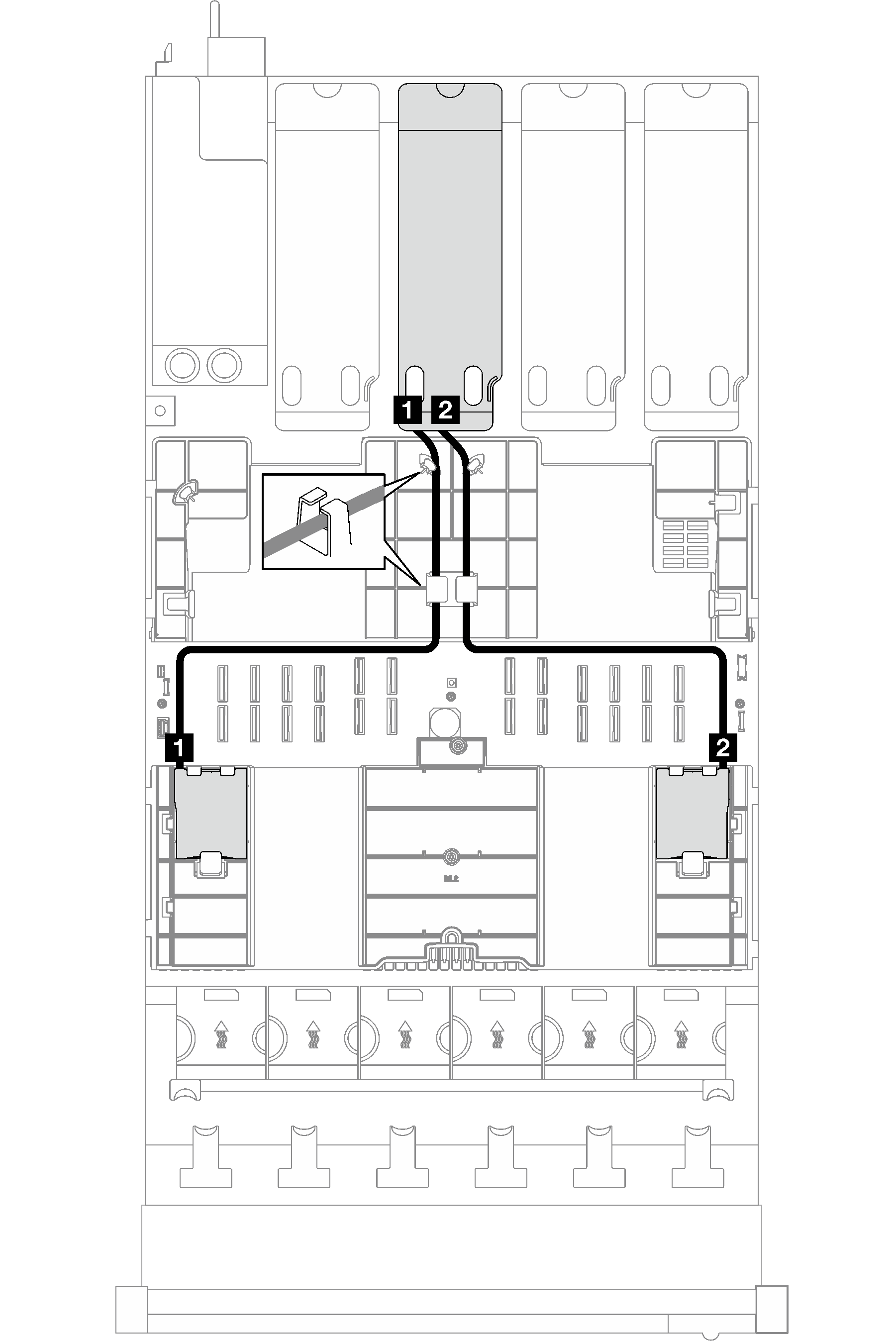 Flash power module cable routing to PCIe riser C