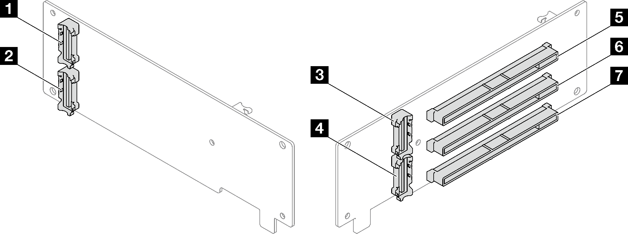 Three-slot PCIe Gen4 riser card connectors (without power connector)