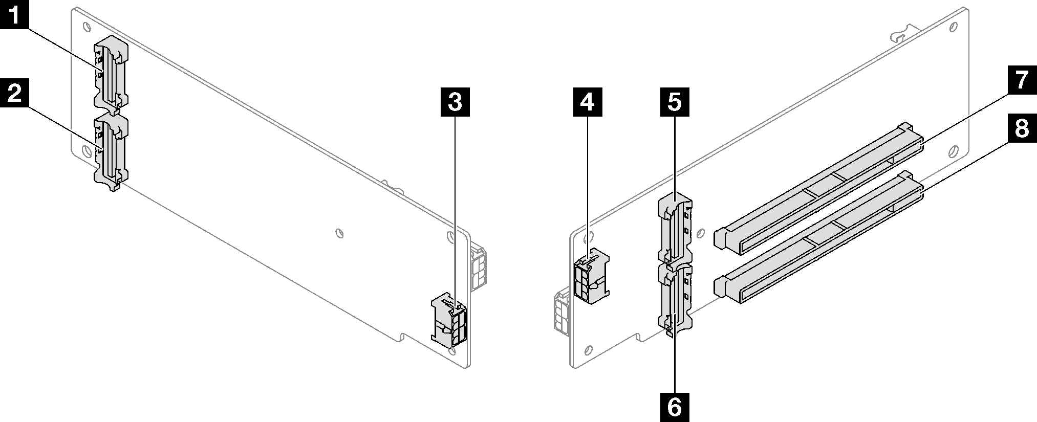 Two-slot PCIe Gen5 riser card connectors