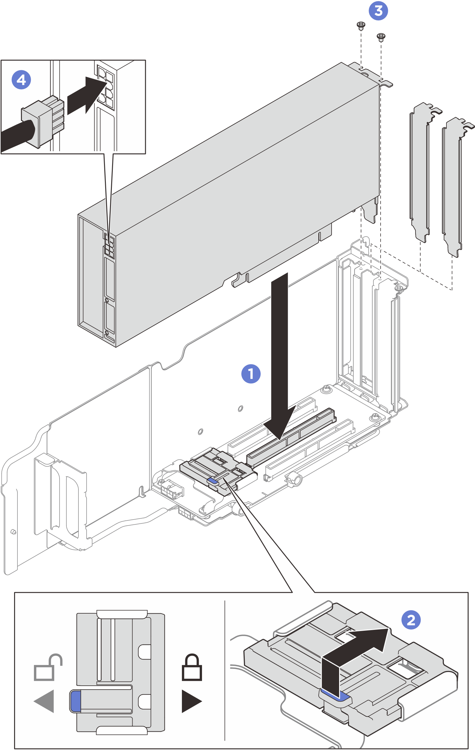 Double-wide GPU adapter installation