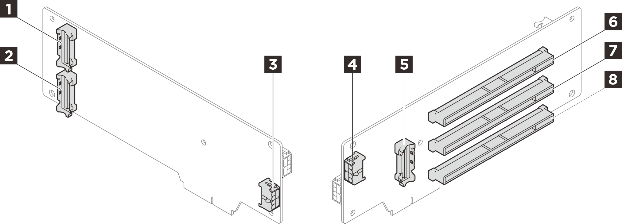 Three-slot riser card connectors (with power connector)