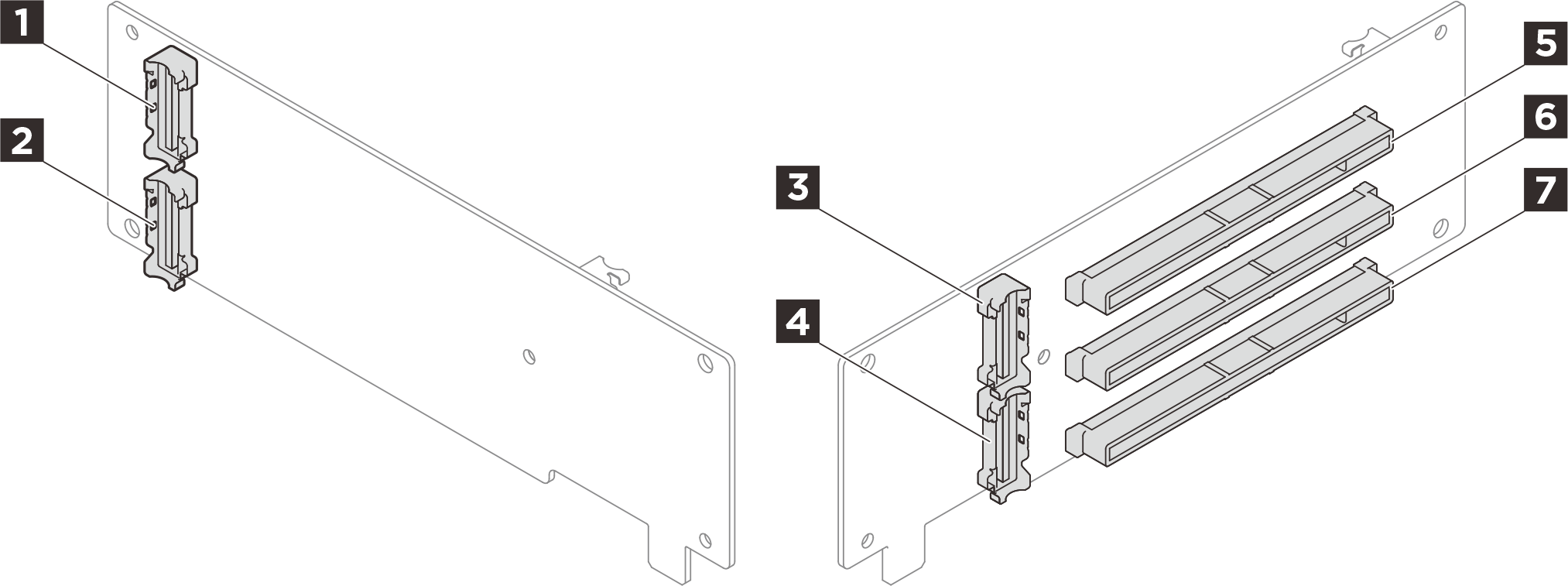 Three-slot PCIe Gen5 riser card connectors (without power connector)