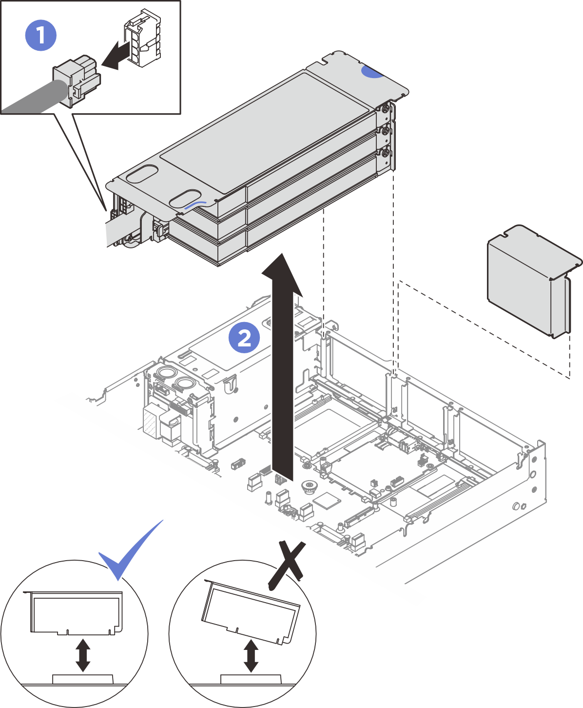 PCIe LP riser removal (with power connector)