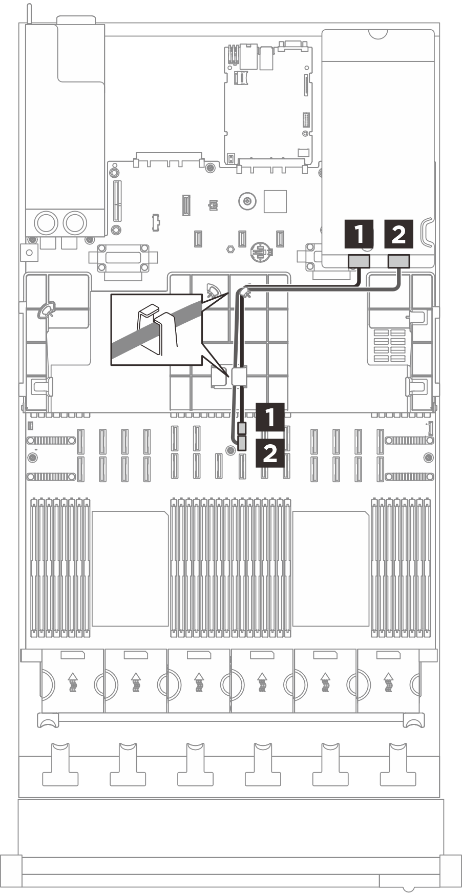Cable routing for the rear M.2 drive backplane