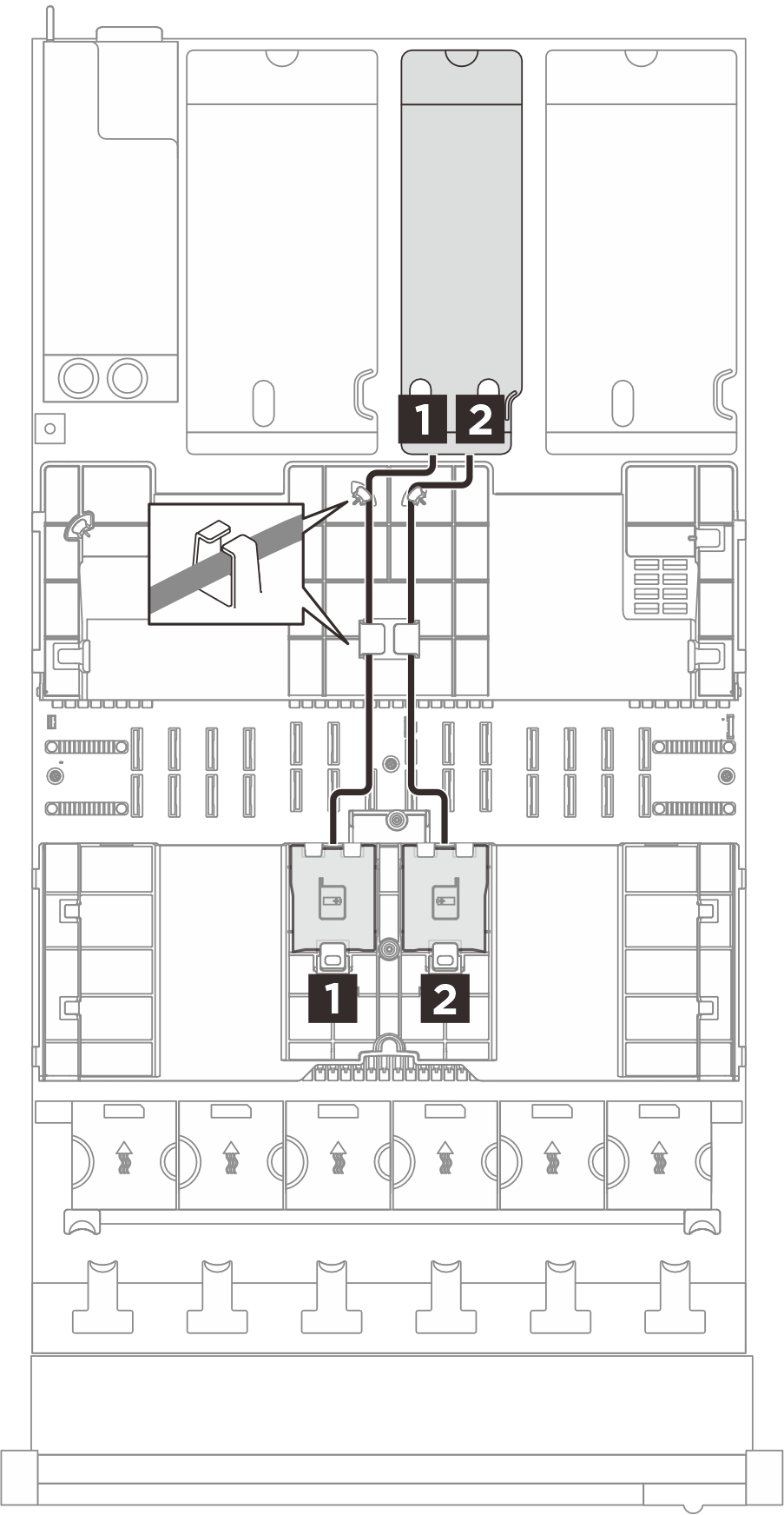 Flash power module cable routing to riser 2