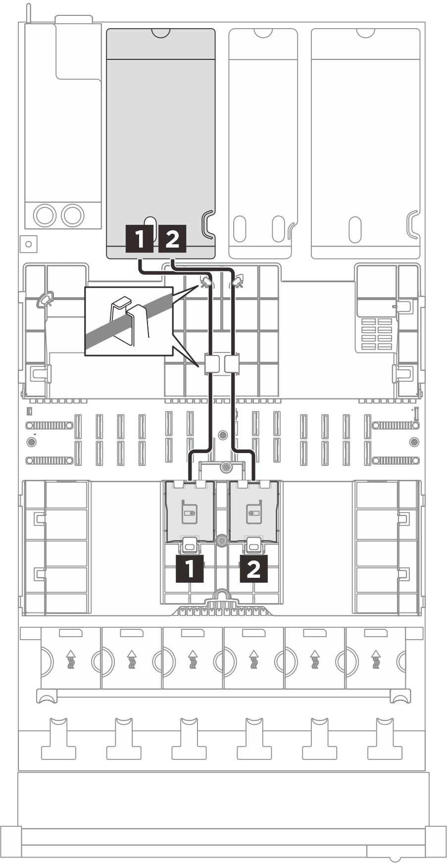 Flash power module cable routing to riser 3