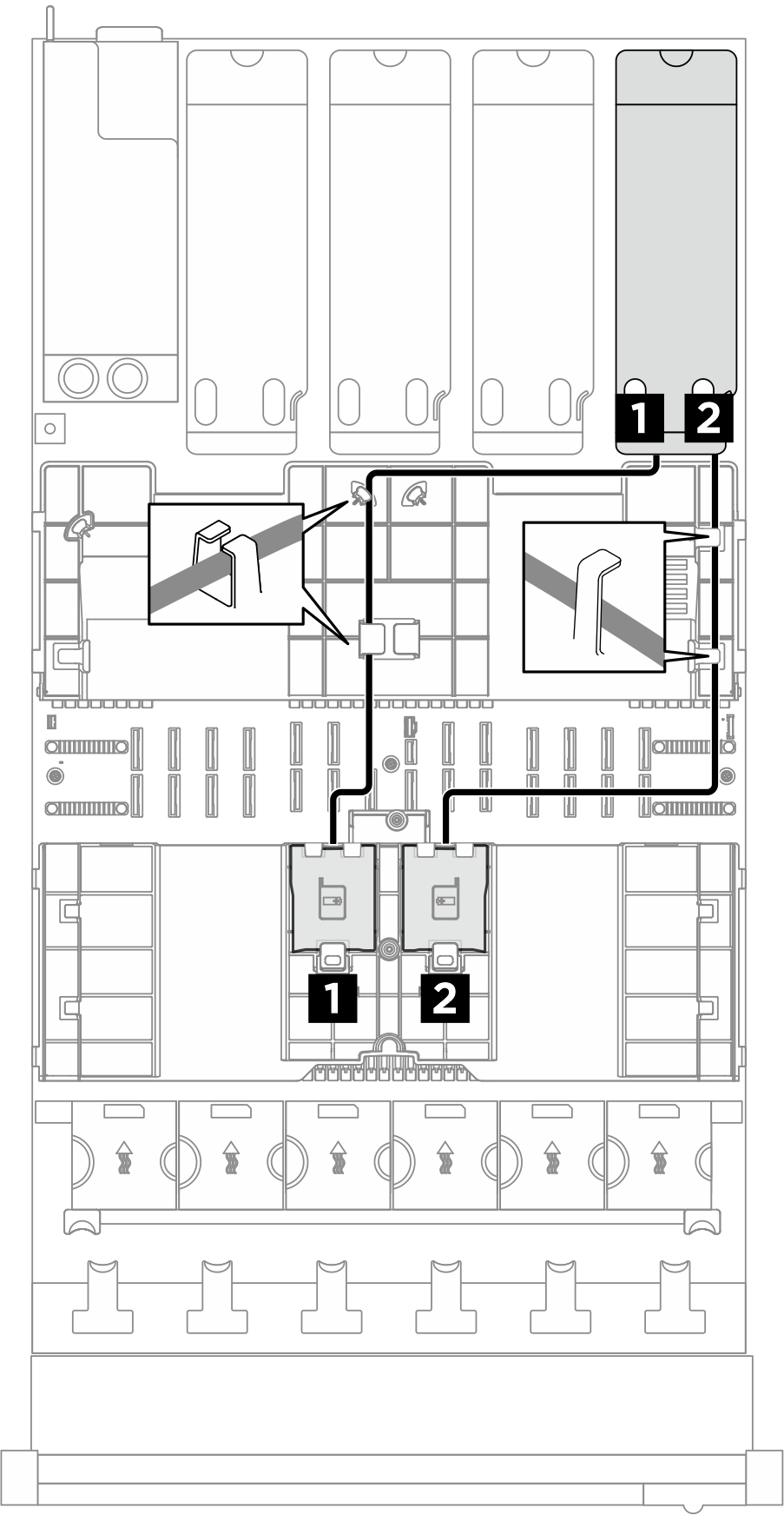 Flash power module cable routing to riser A