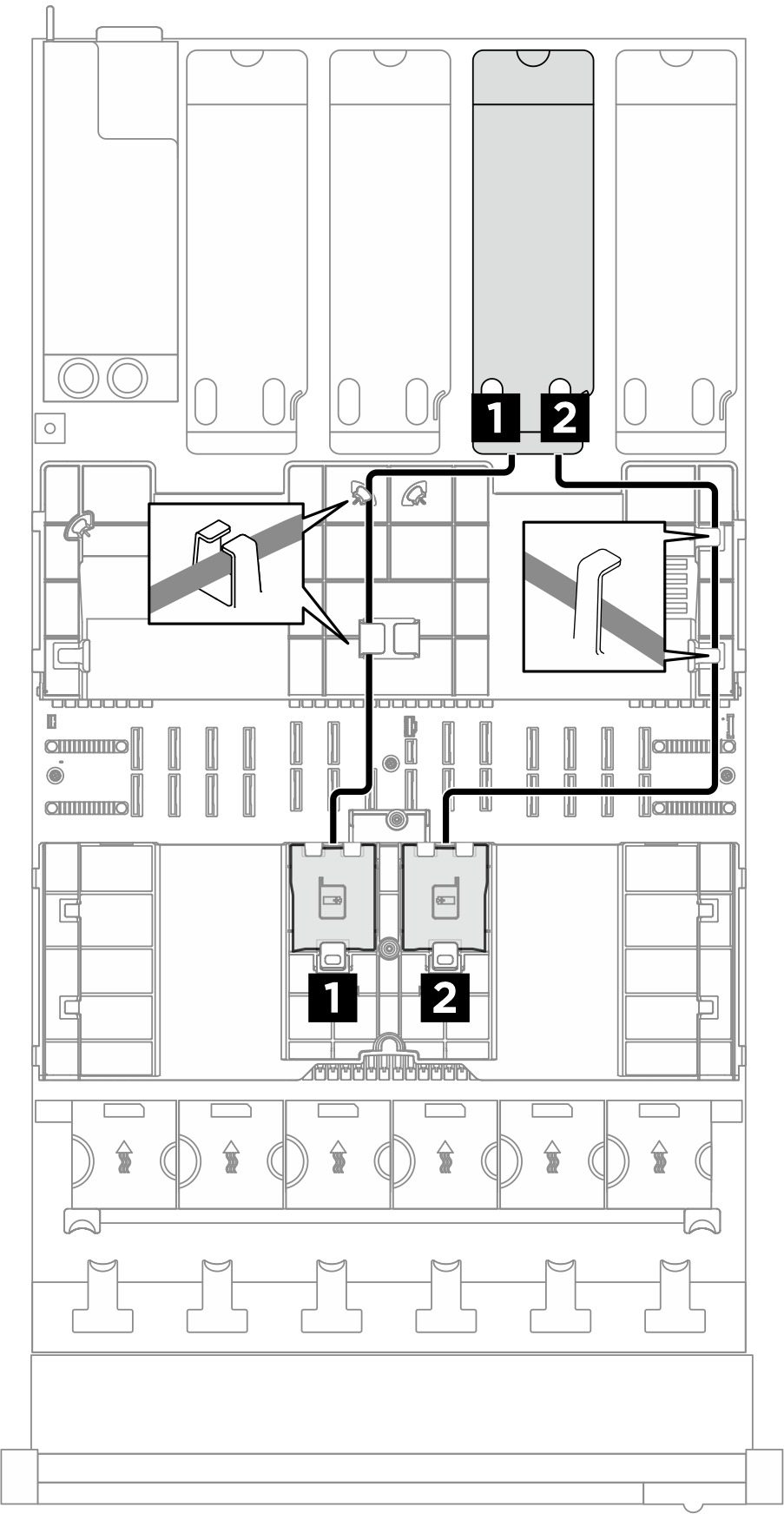 Flash power module cable routing to riser B