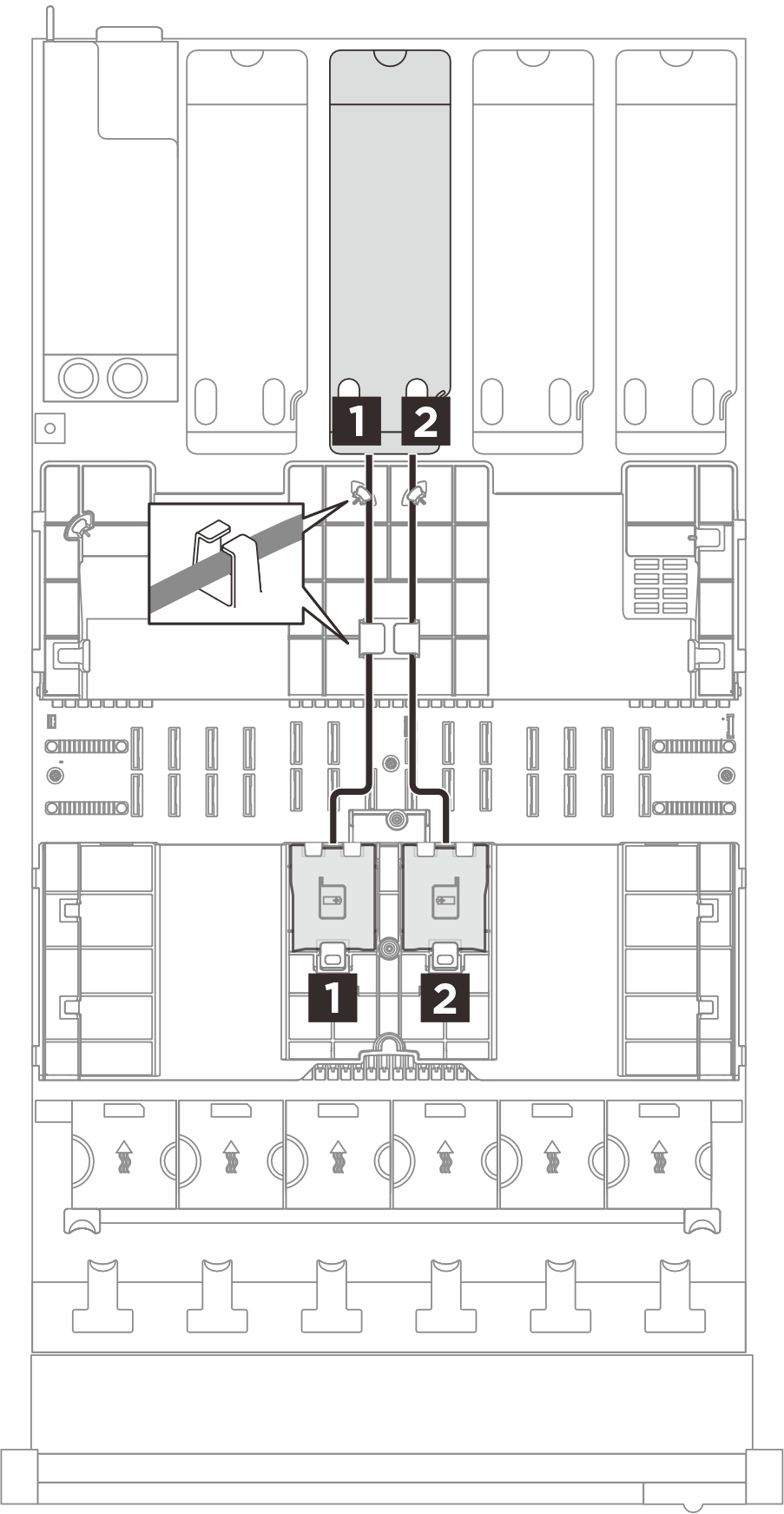 Flash power module cable routing to riser C