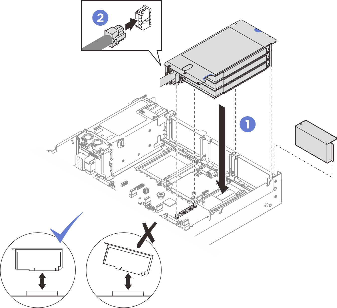 PCIe FHHL riser installation