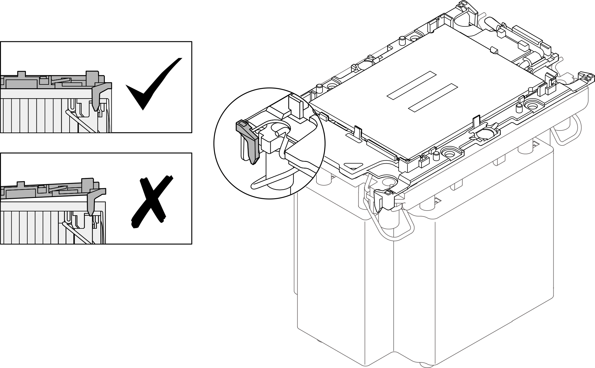 Visually inspect to make sure that clips at all four corners fully engage