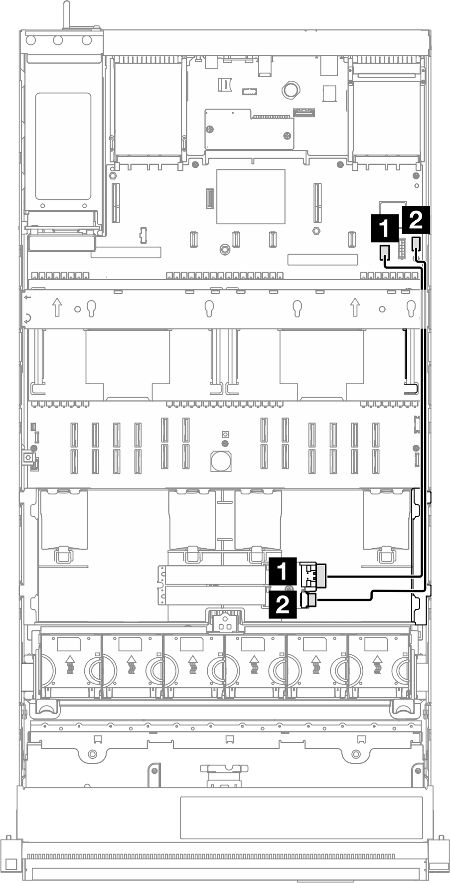 Cable routing for SATA/NVMe or NVMe M.2 boot adapter